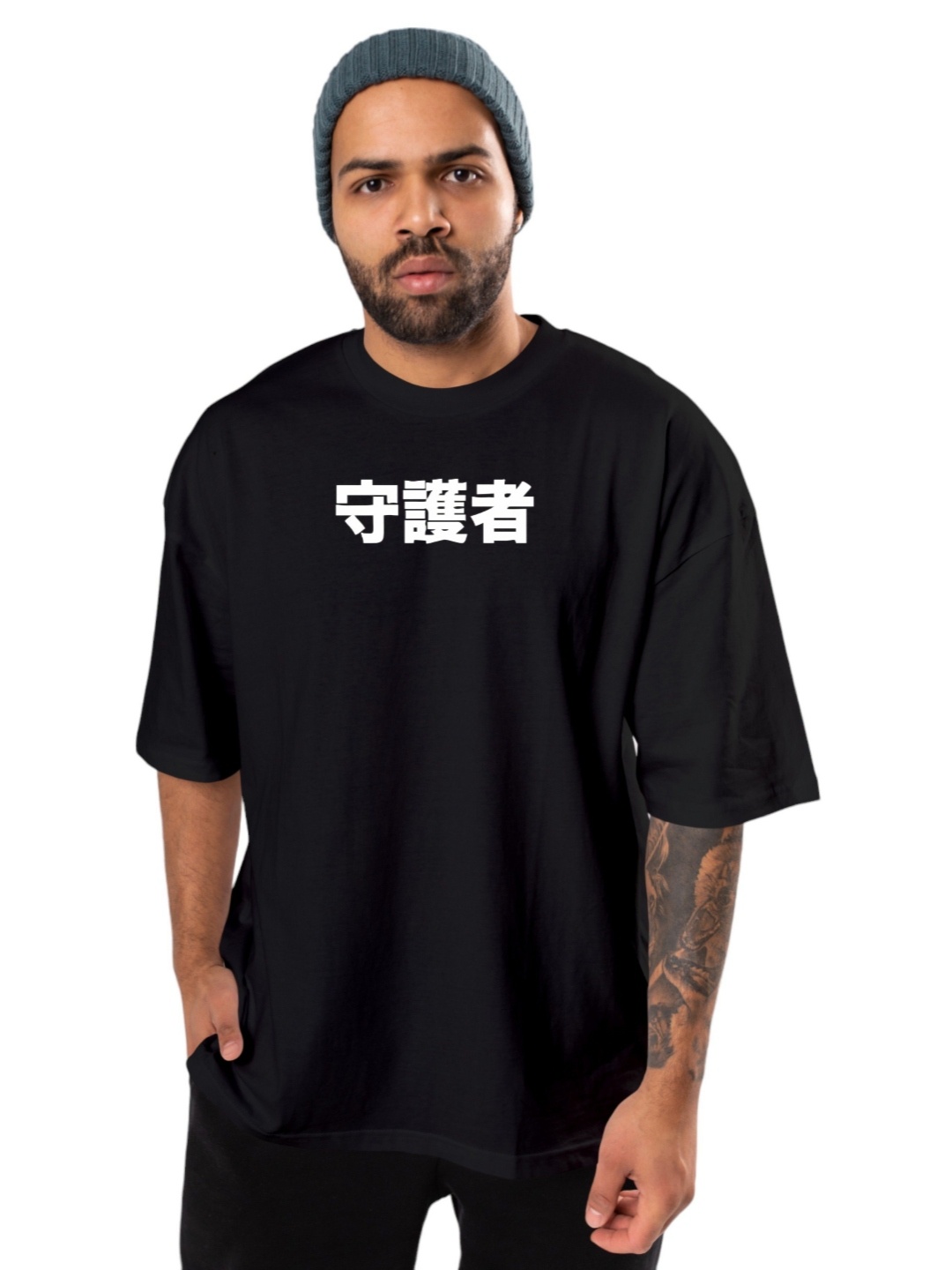 

BAESD Men Graphic Printed Round Neck Oversized T-shirt, Black