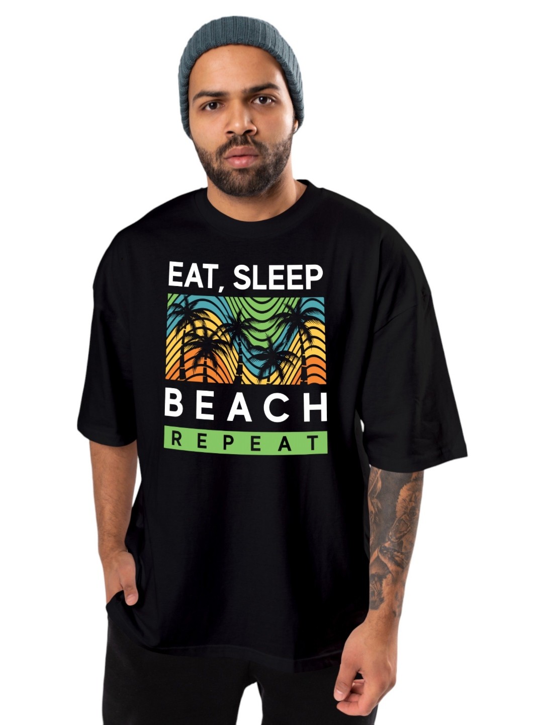 BAESD Men Graphic Printed Round Neck Oversized T-shirt, Black