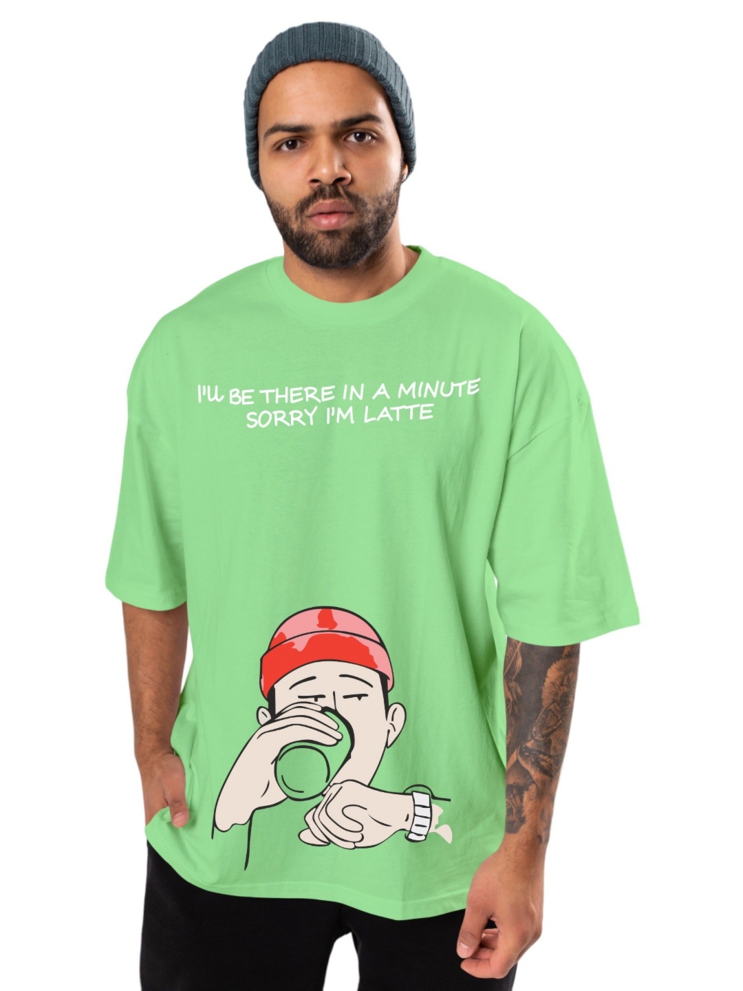 

BAESD Men Graphic Printed Round Neck Oversized T-shirt, Green