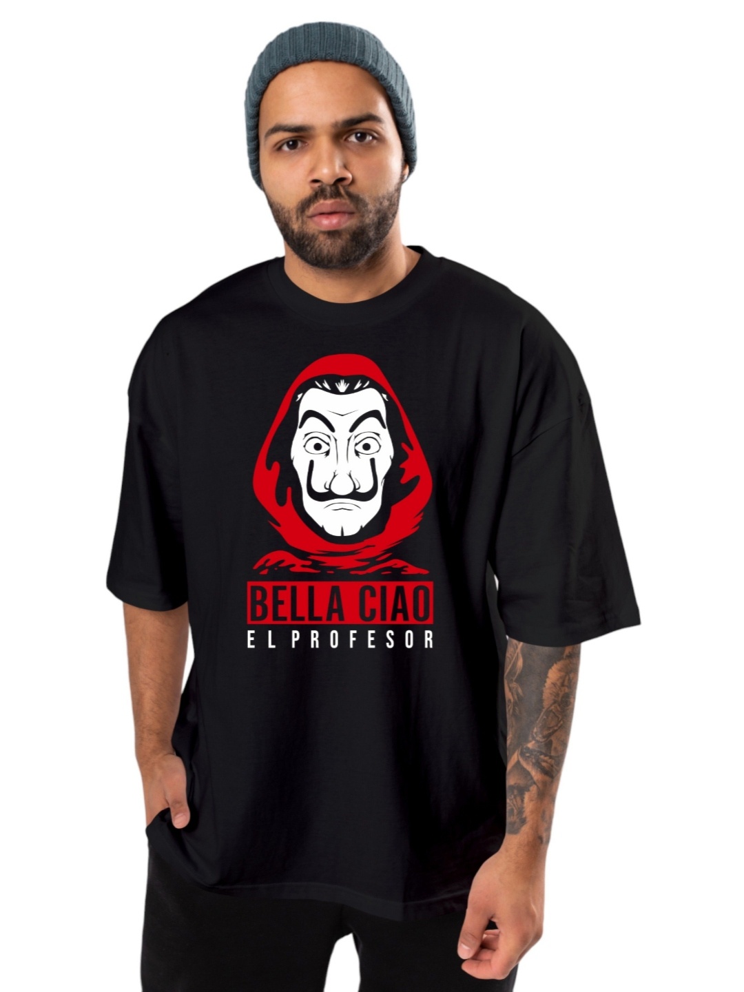 

BAESD Men Graphic Printed Round Neck Oversized T-shirt, Black