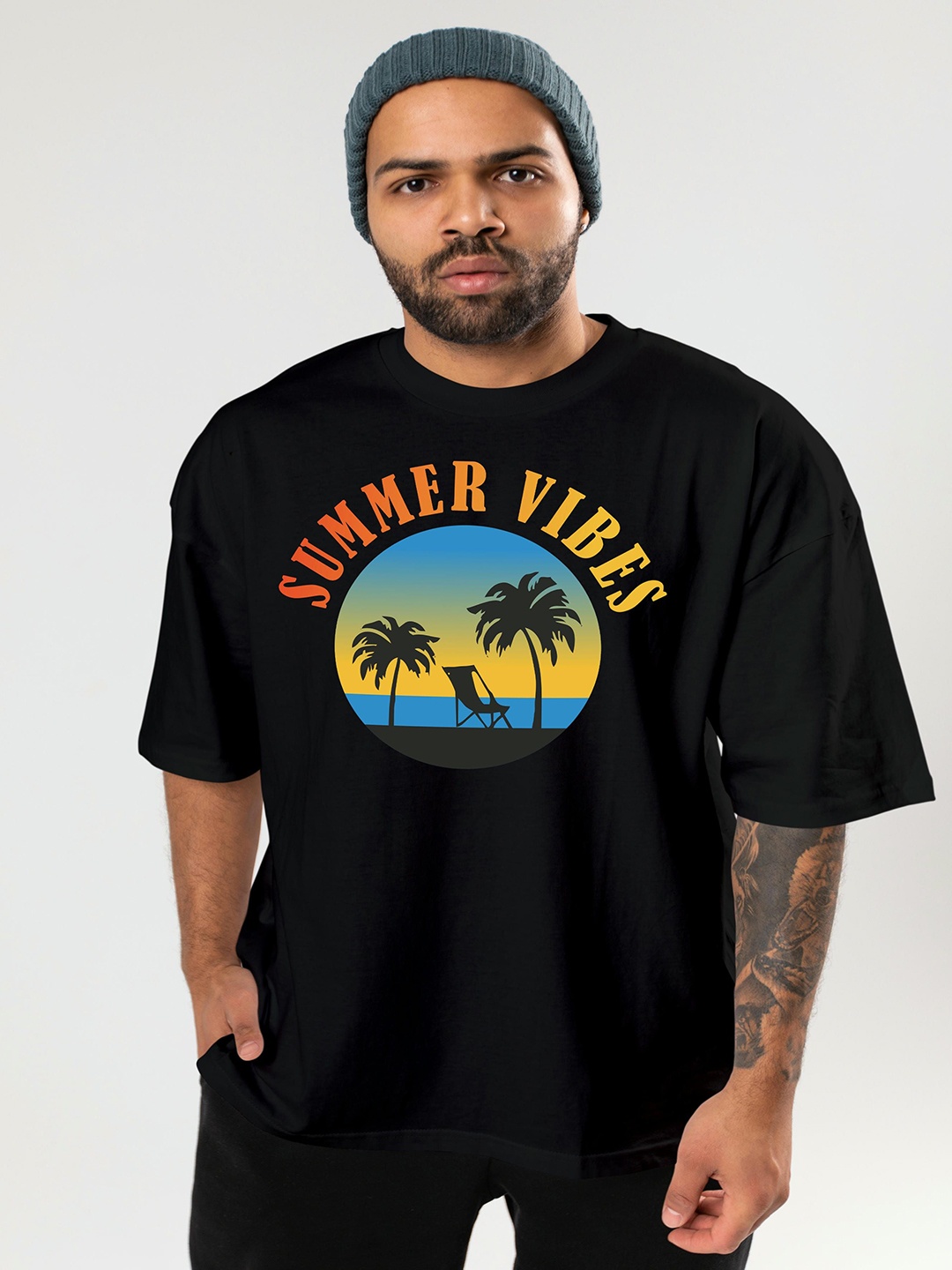 

BAESD Men Graphic Printed Round Neck Oversized T-shirt, Black