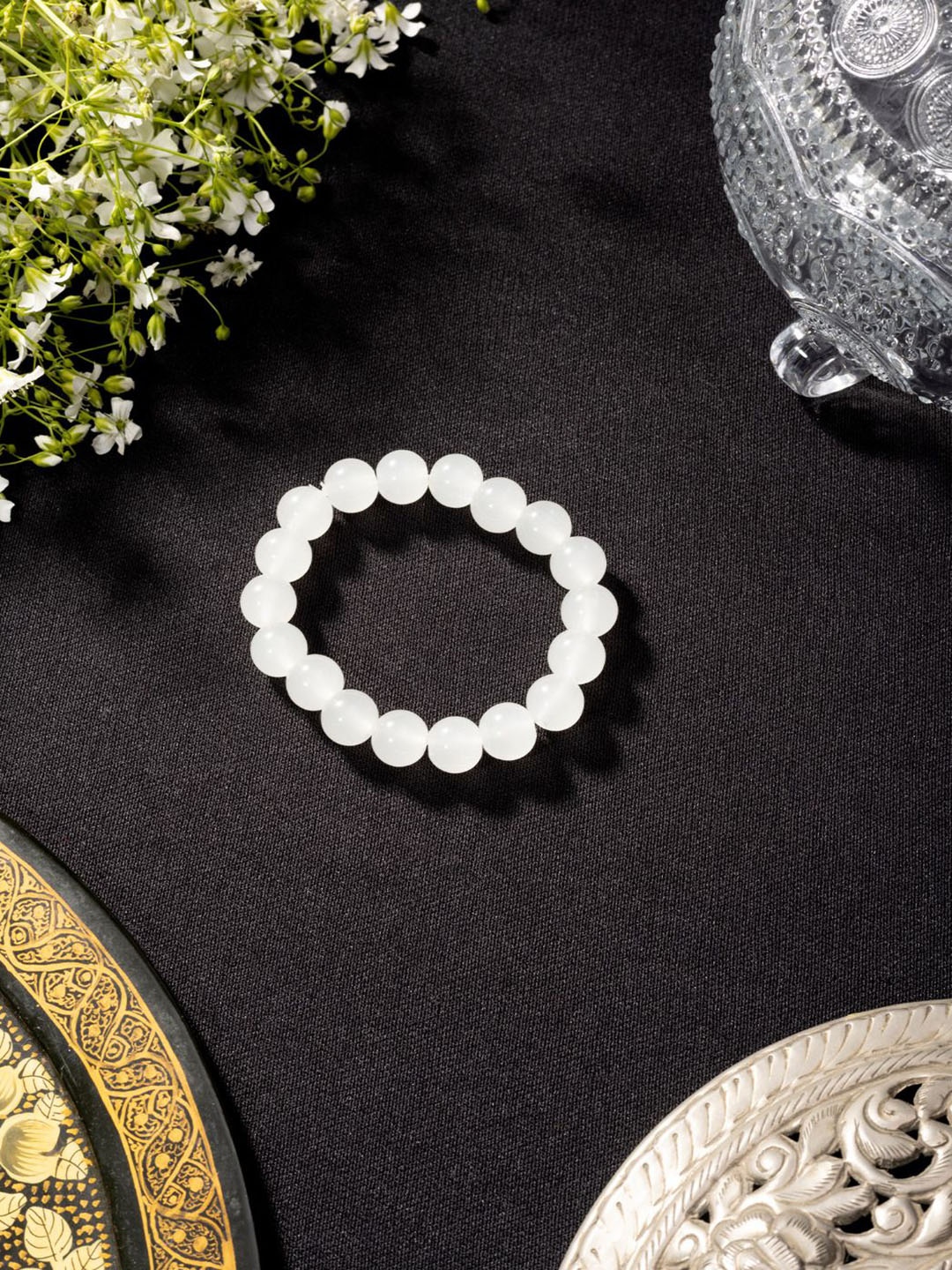 

Niscka Beaded Elasticated Bracelet, White