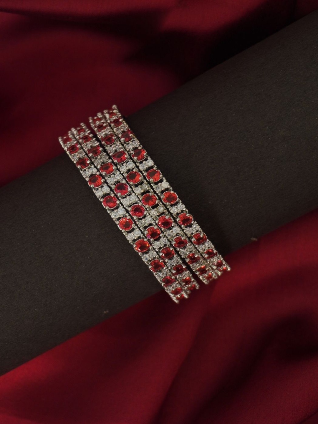 

Niscka Set Of 4 Silver Plated Stone-Studded Bangles