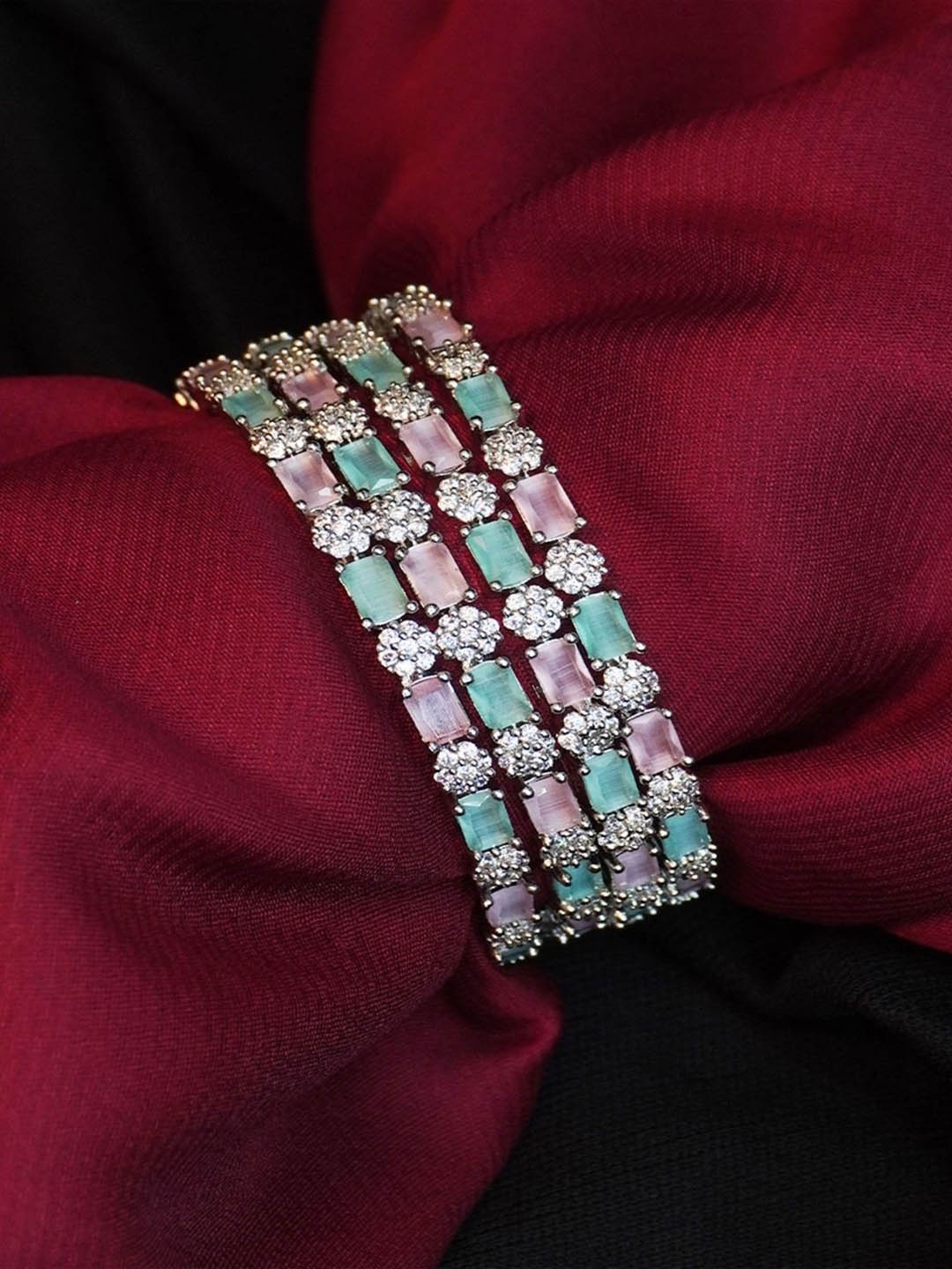 

Niscka Set of 4 Silver Plated Stone Studded Bangles