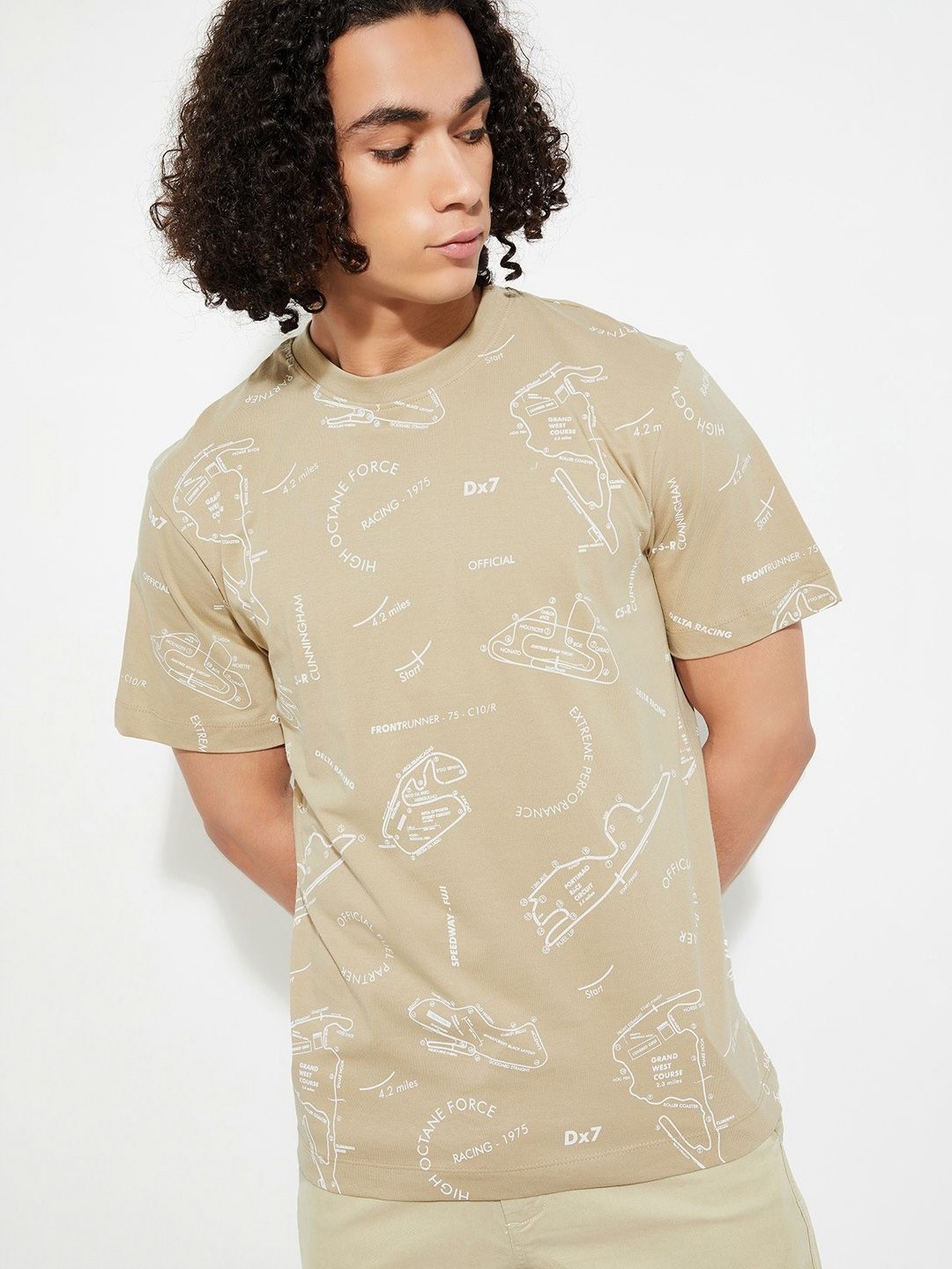 

max URB_N Men Regular Fit Printed T-shirt, Beige