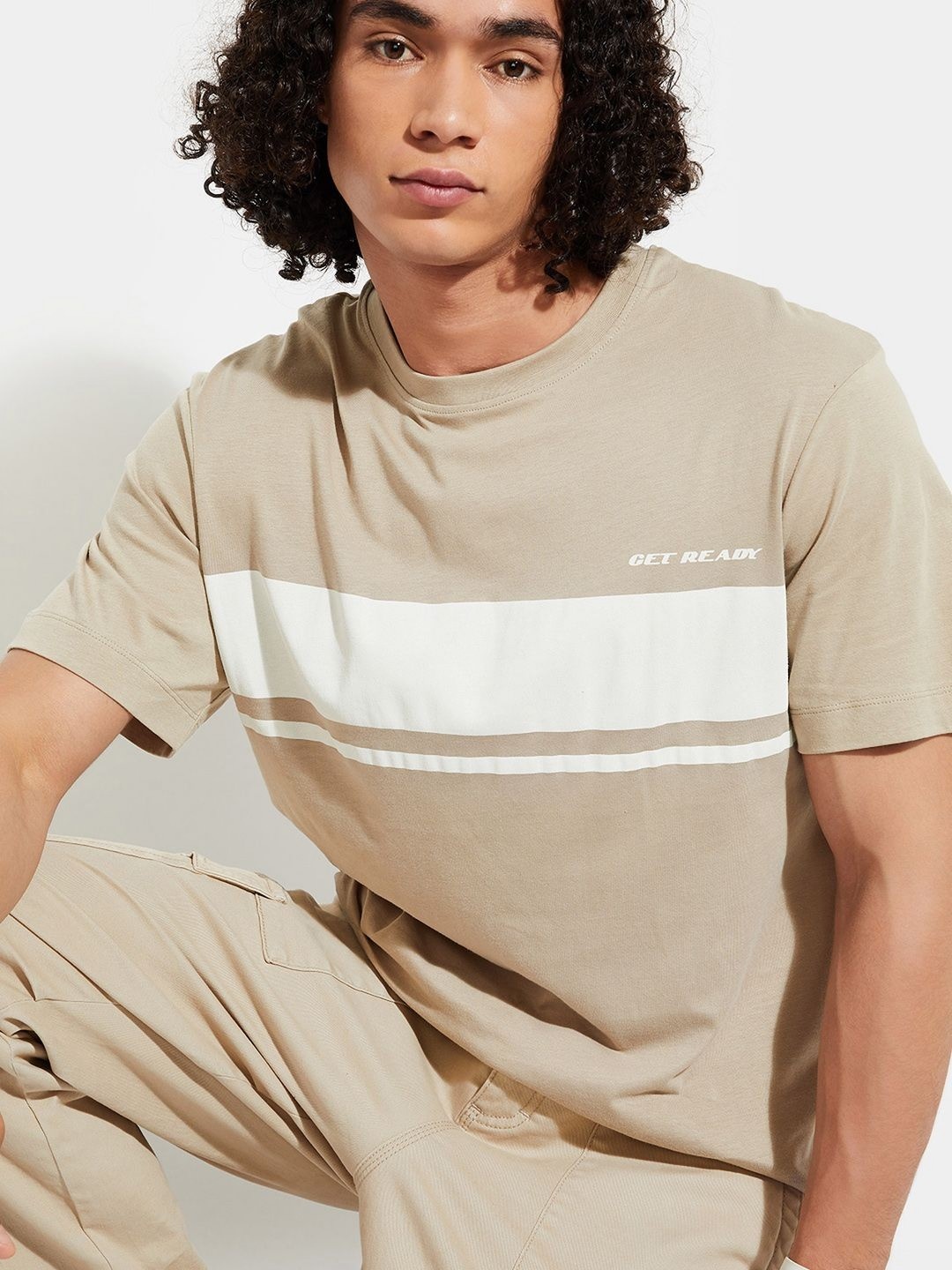 

max URB_N Men Striped T-shirt, Beige