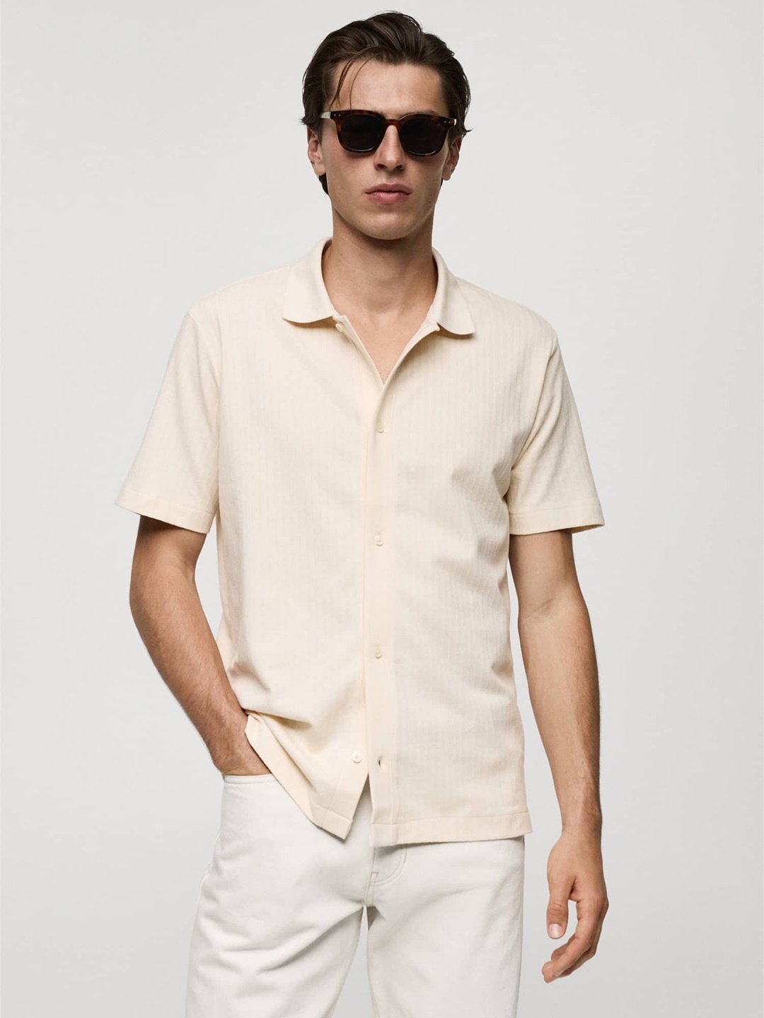 

MANGO MAN Regular Fit Knitted Shirt, Cream