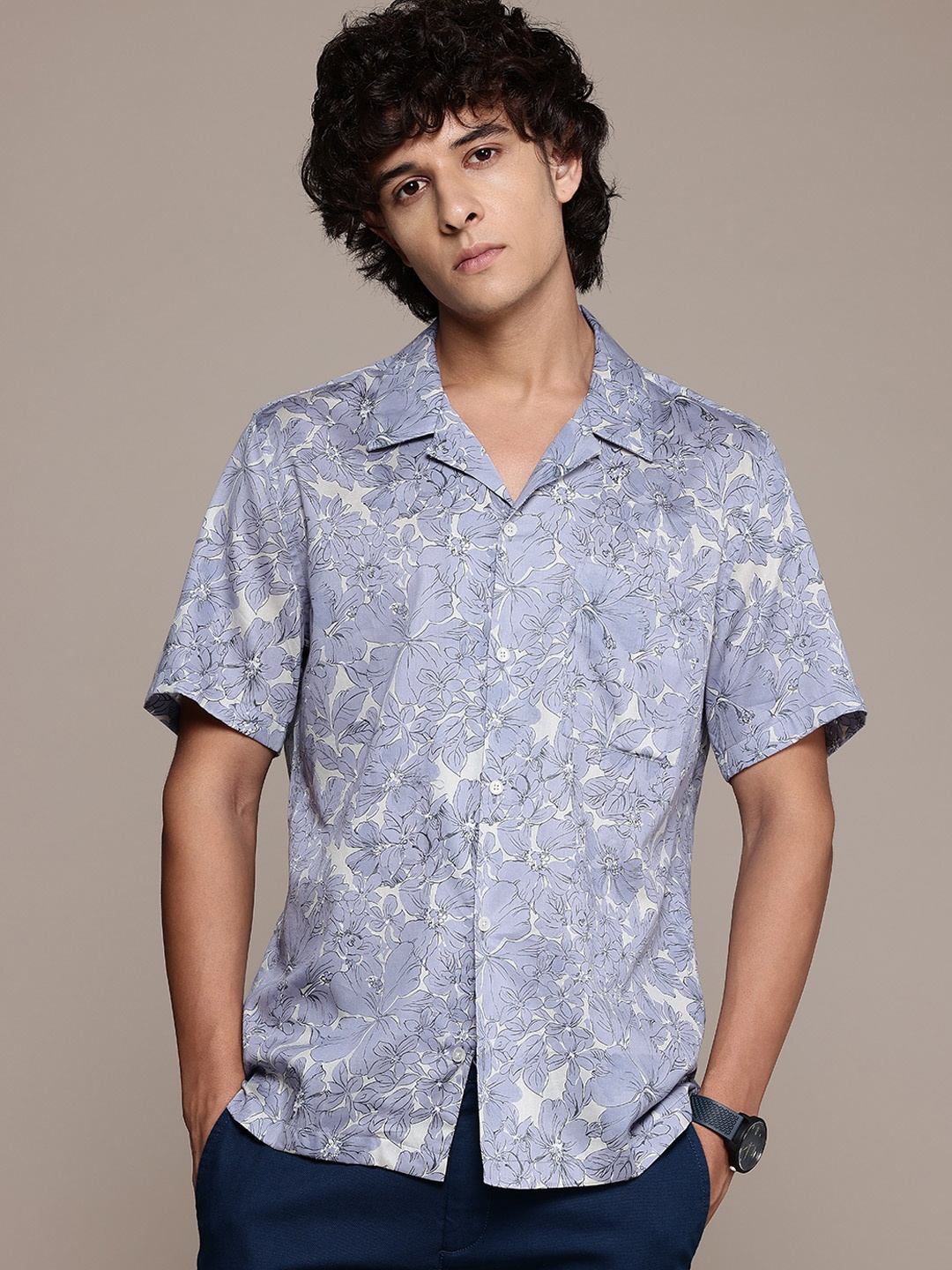

MANGO MAN Floral Printed Casual Shirt, Blue