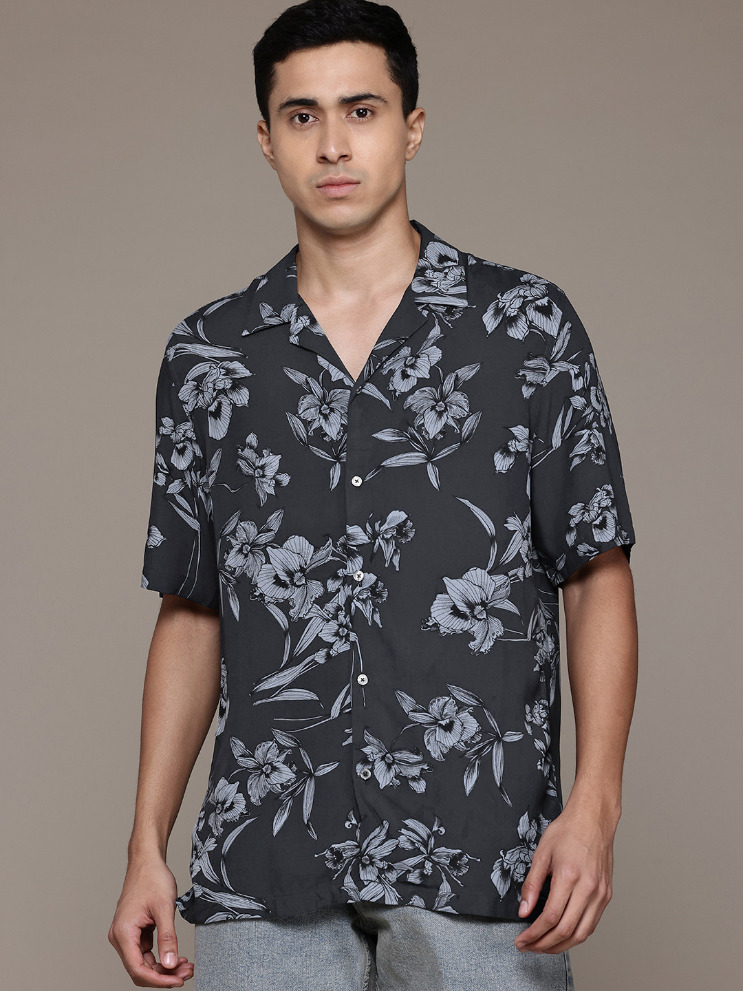 

MANGO MAN Floral Printed Casual Shirt, Grey