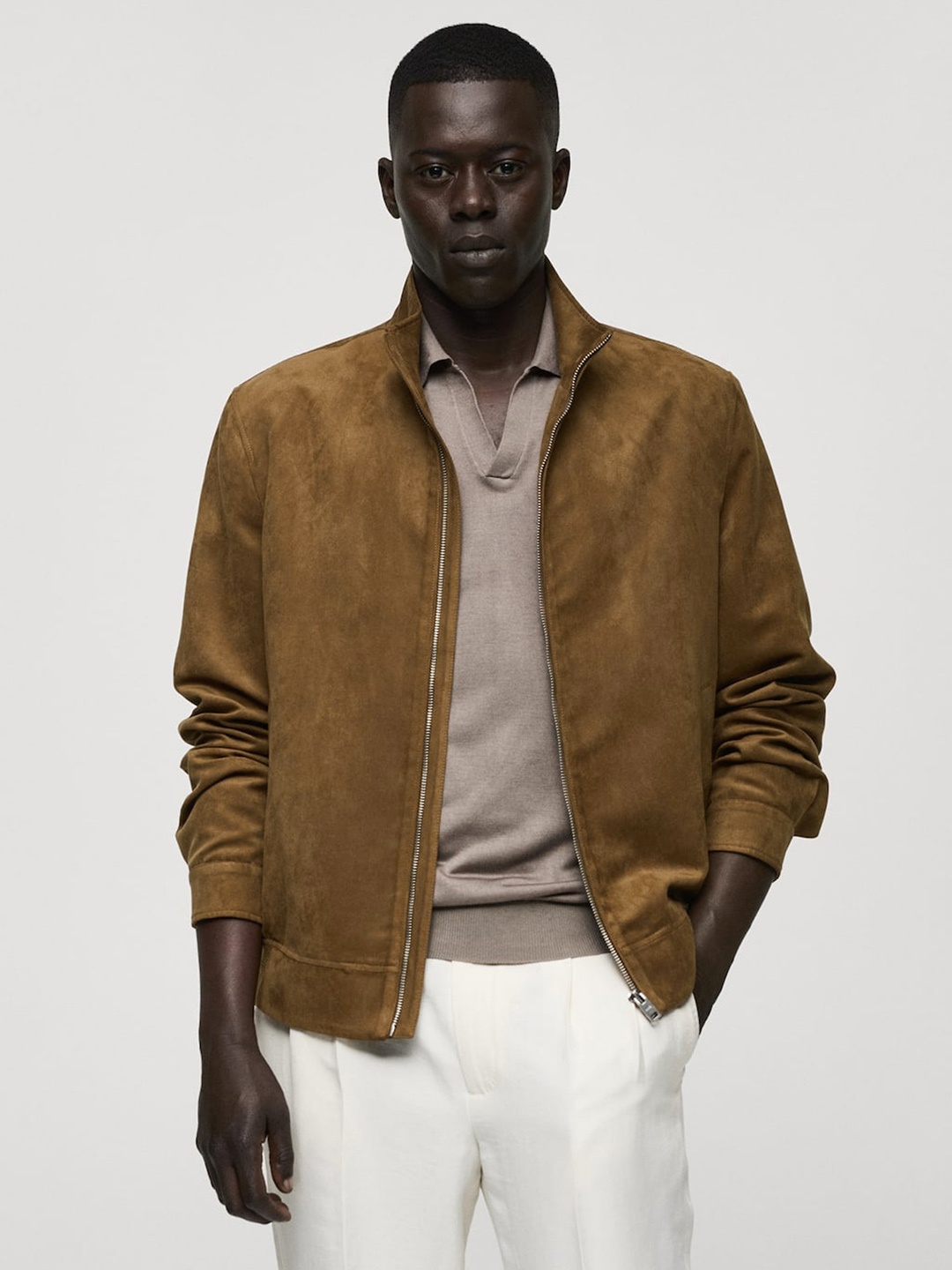 

MANGO MAN Suede Effect Tailored Jacket, Khaki