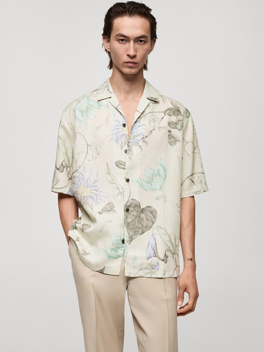 

MANGO MAN Floral Printed Casual Shirt, Off white
