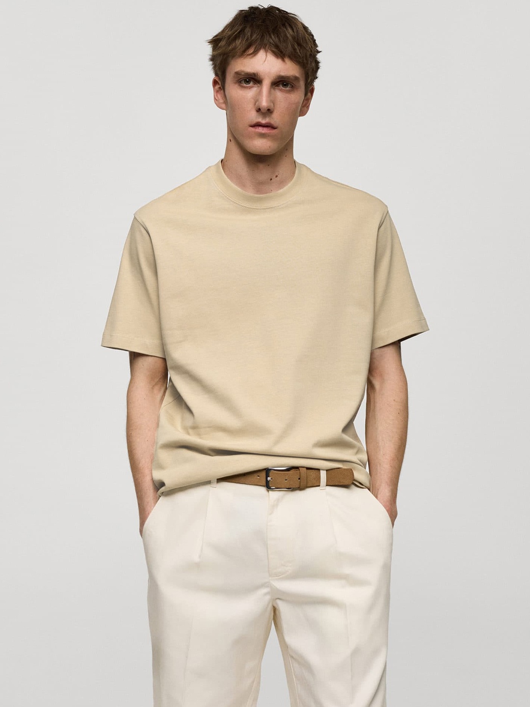

MANGO MAN Relaxed Fit Pure Cotton T-shirt, Beige
