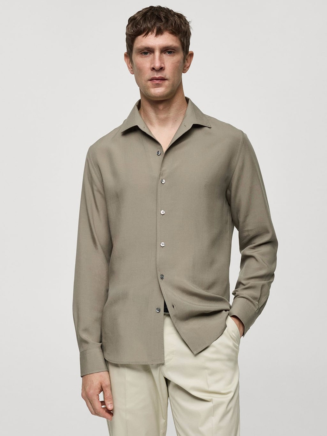 

MANGO MAN Solid Casual Shirt, Taupe