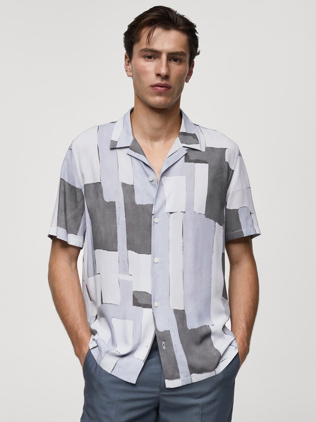 

MANGO MAN Printed Casual Shirt, Grey