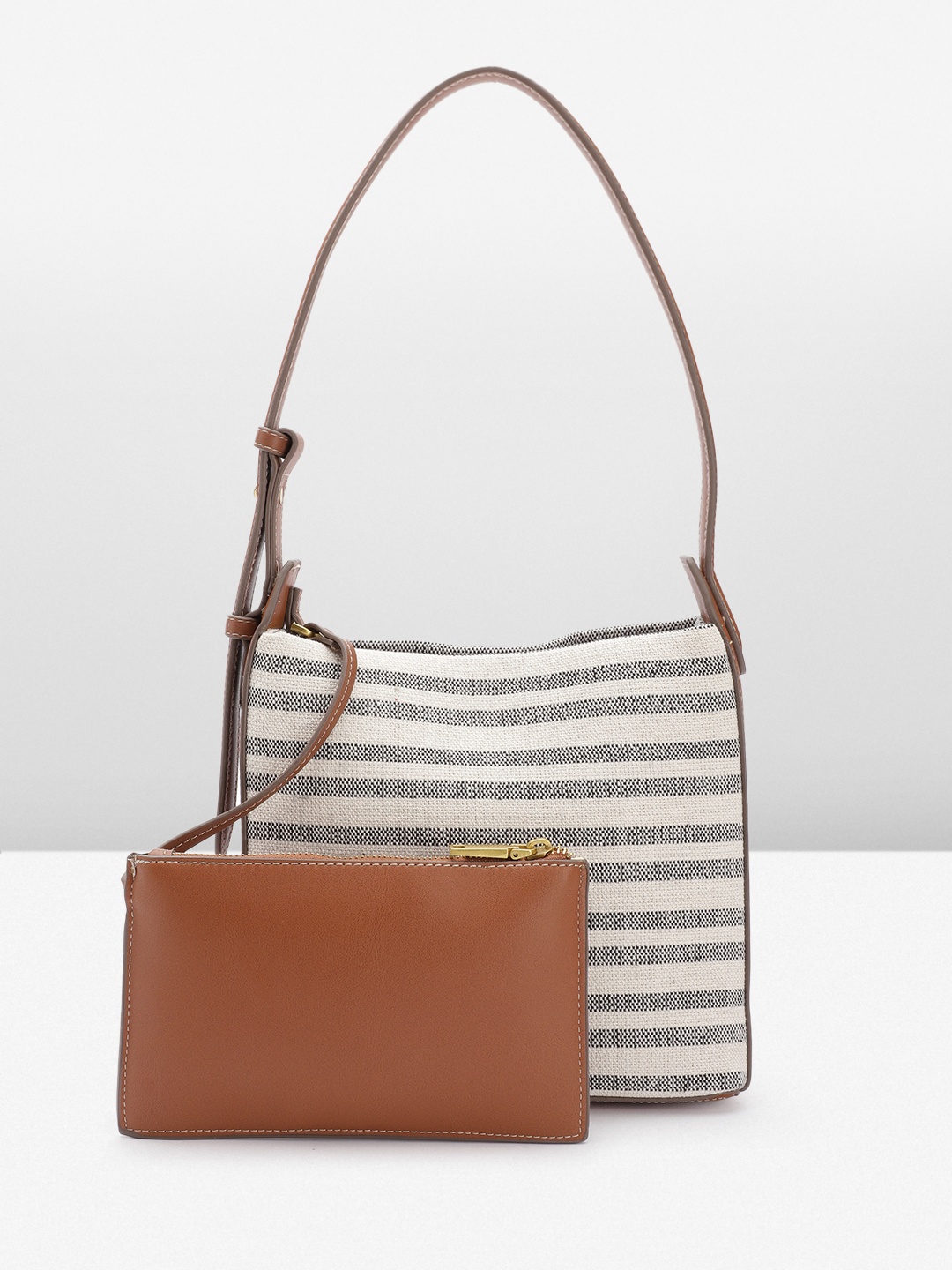 

MANGO Textured Structured Shoulder Bag With Pouch, Off white