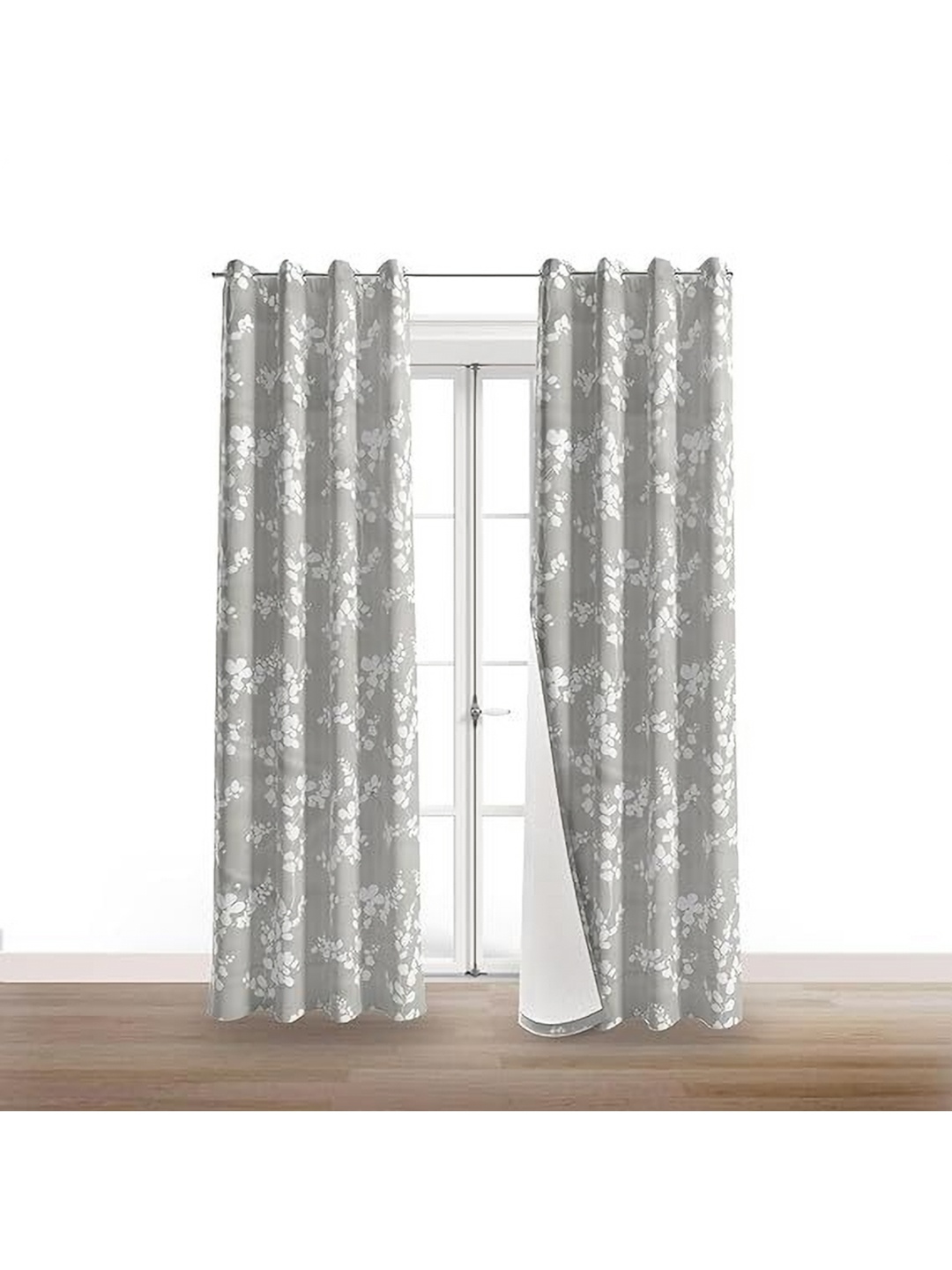 

BFAM Grey & White Floral Black Out Long Door Curtain