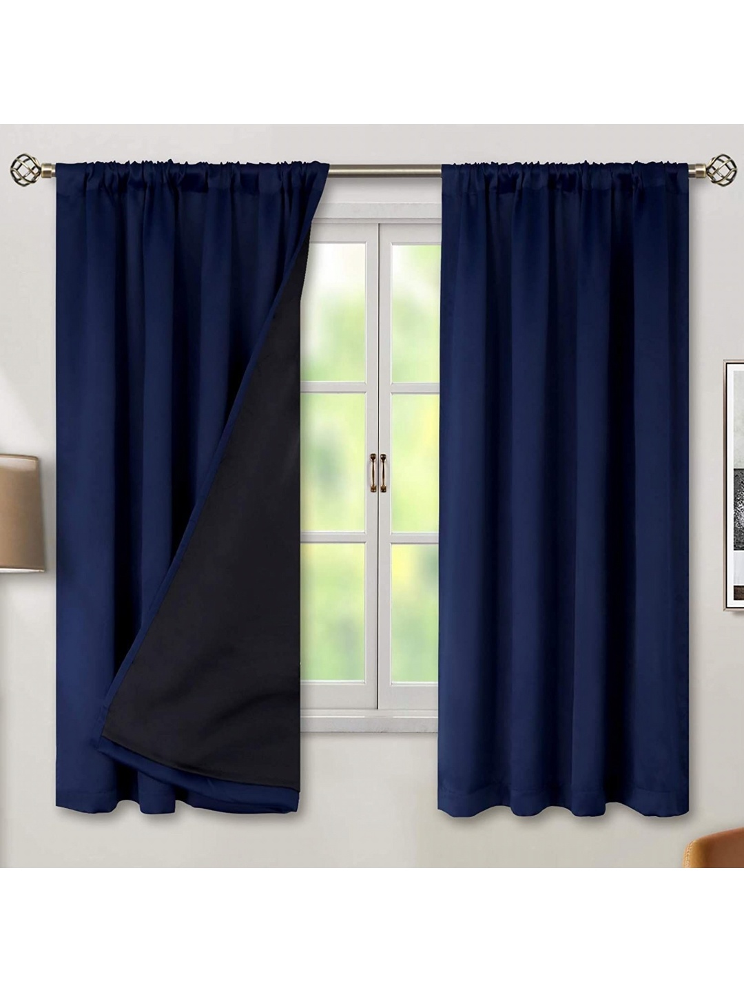 

BFAM Blue & Black 2 Pieces Black Out Window Curtain