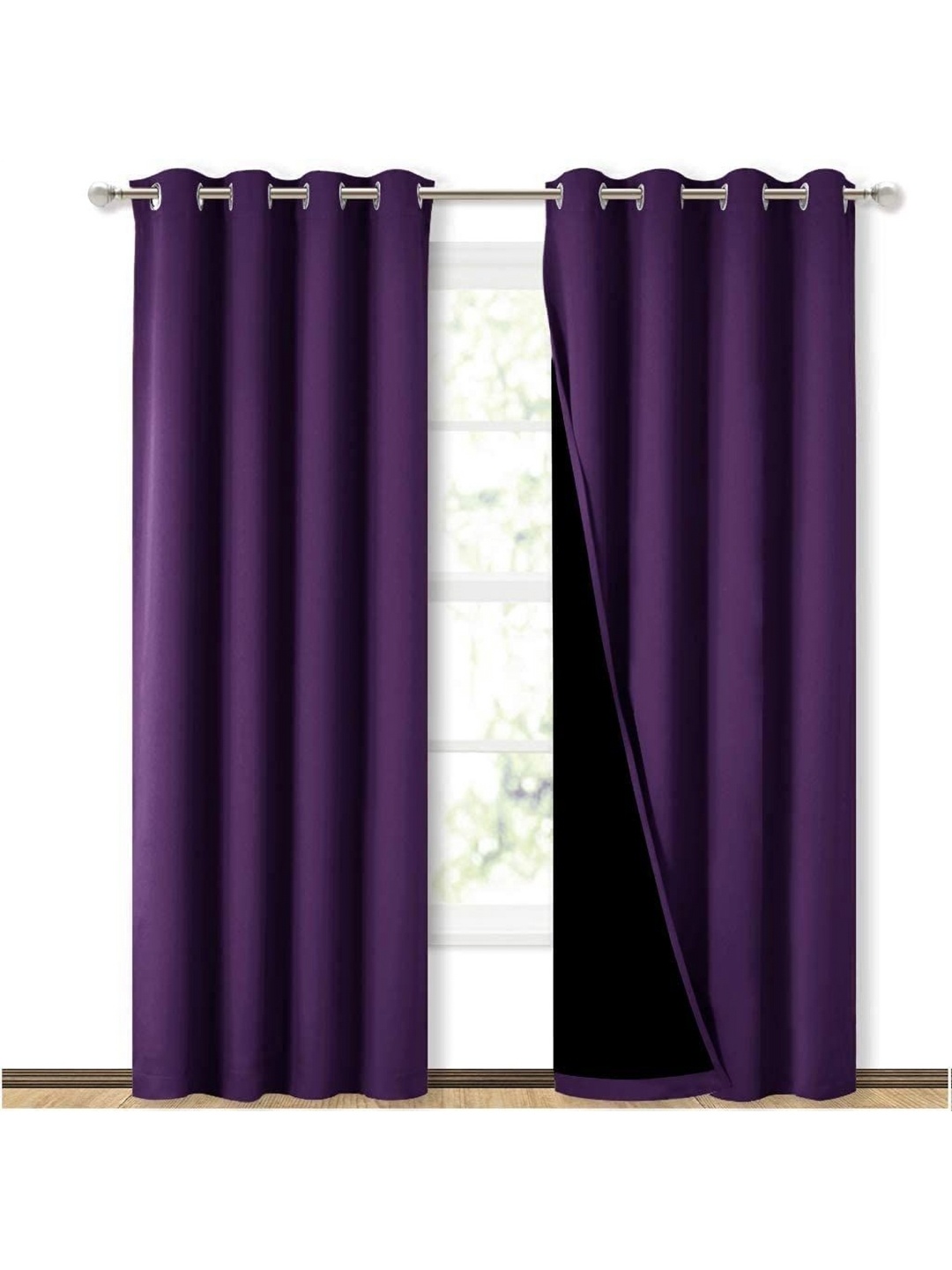 

BFAM Purple Set of 2 Black Out Window Curtains