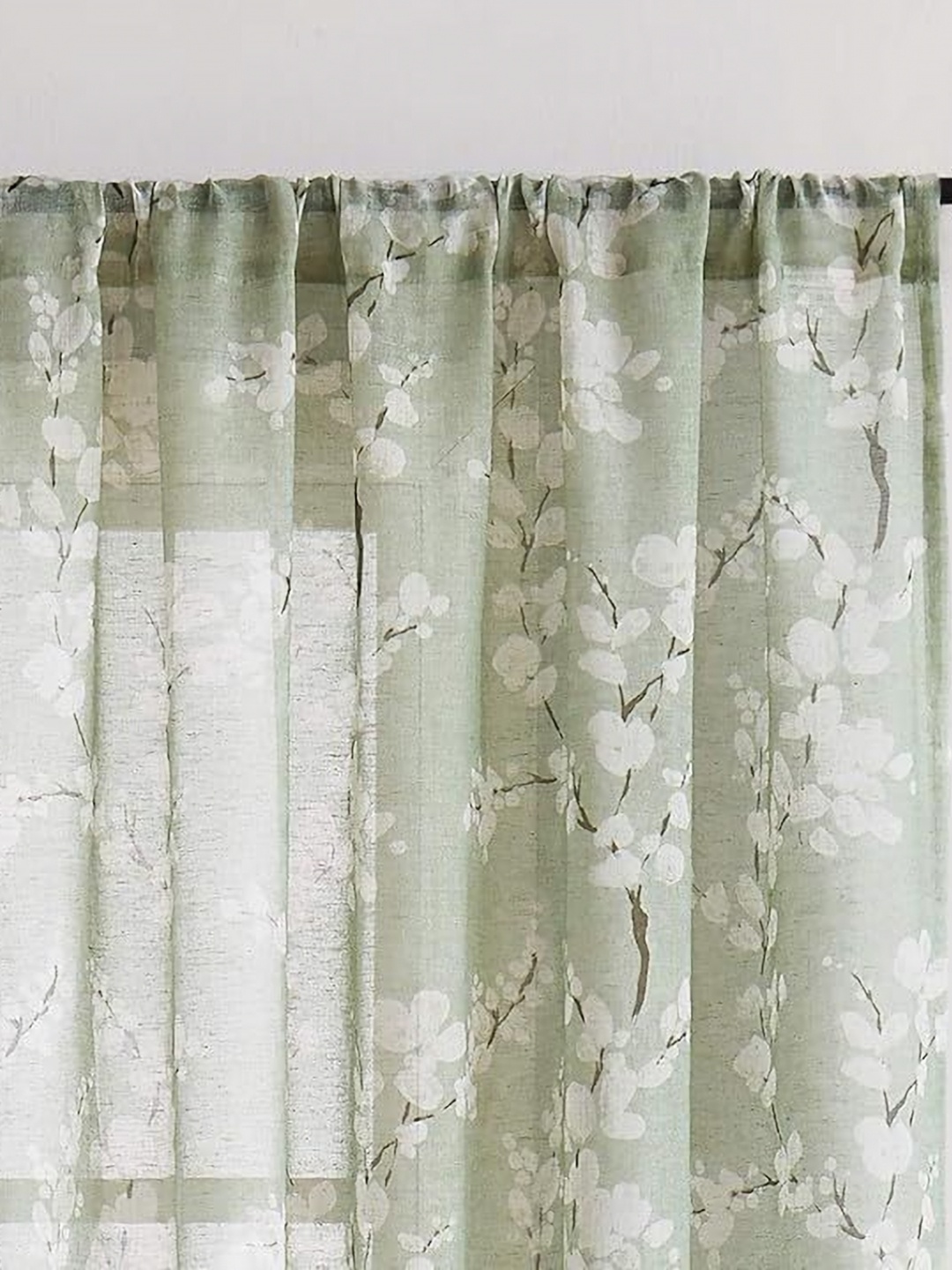 

BFAM Green & White Floral Sheer Long Door Curtain