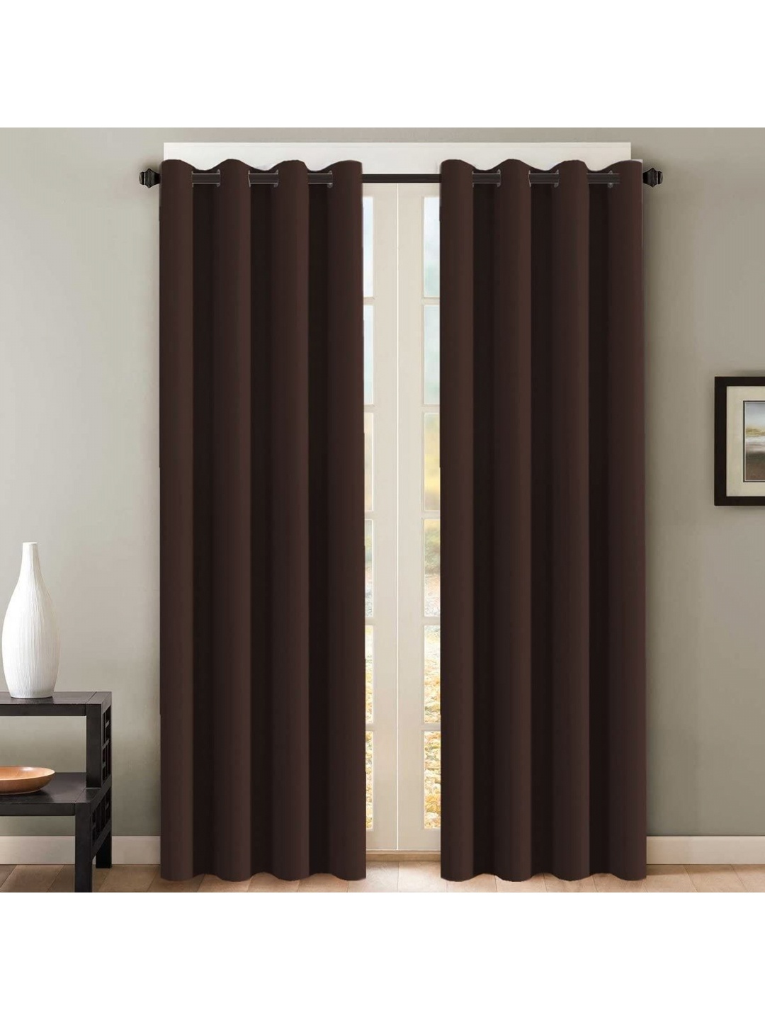 

BFAM Grey & Black Set of 2 Sheer Long Door Curtain