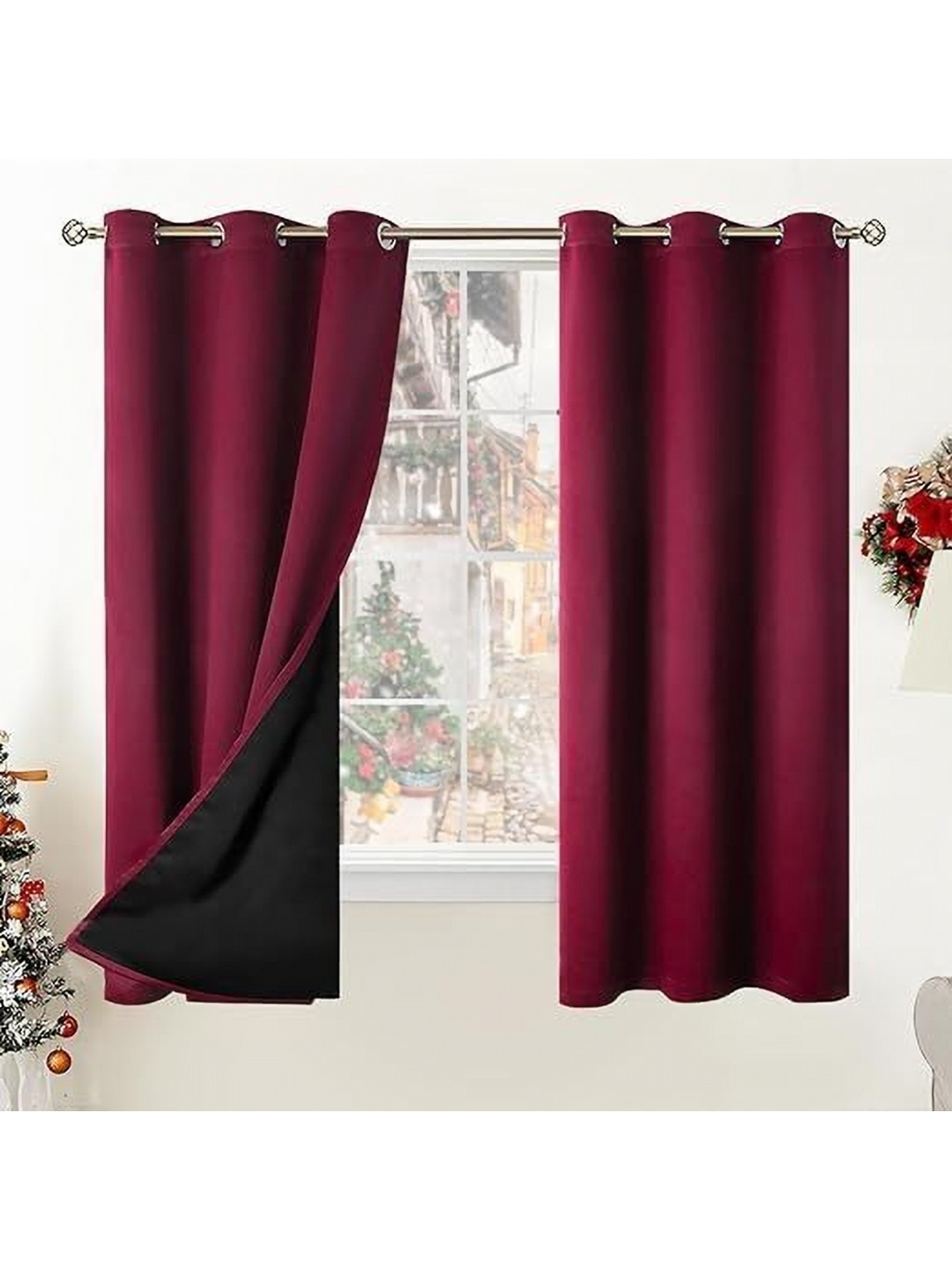 

BFAM Maroon Black Out Long Door Curtain