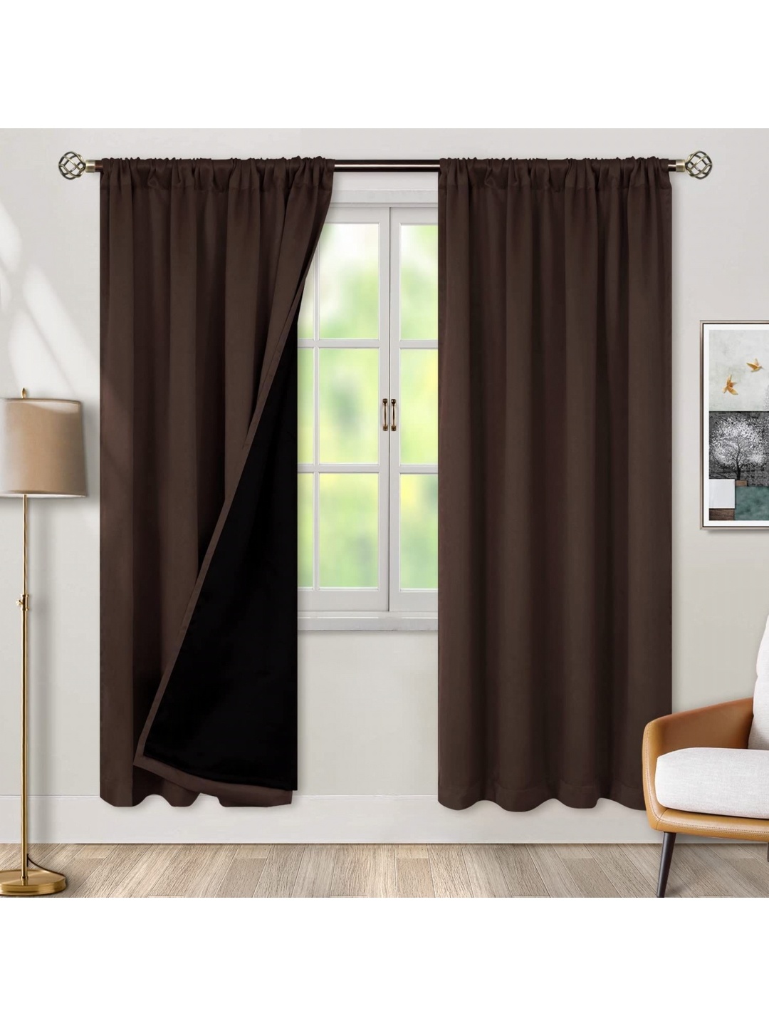 

BFAM Brown 2 Pieces Black Out Window Curtains