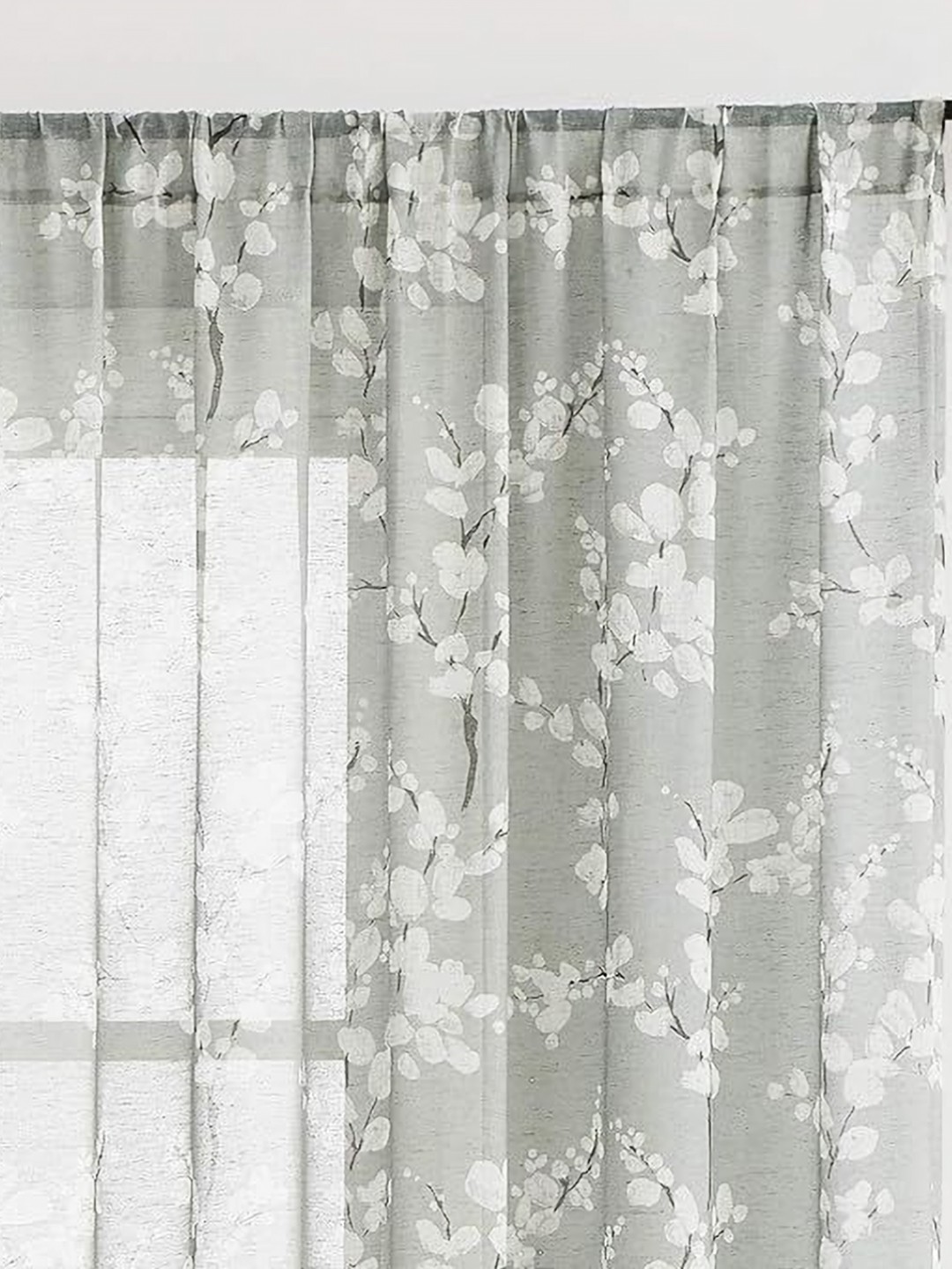 

BFAM Green & White Floral Sheer Long Door Curtain