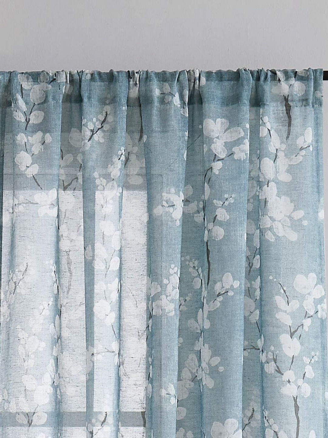 

BFAM Blue & White Floral Printed Linen Sheer Window Curtain