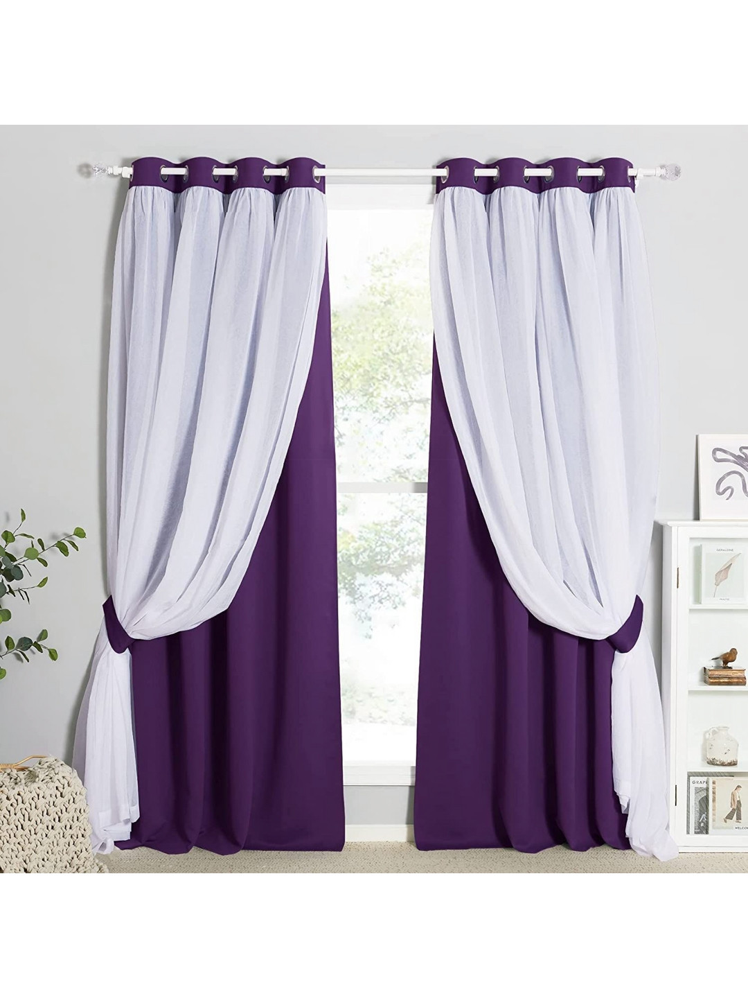 

BFAM Purple & White Double Layer Black Out & Sheer Long Door Curtain