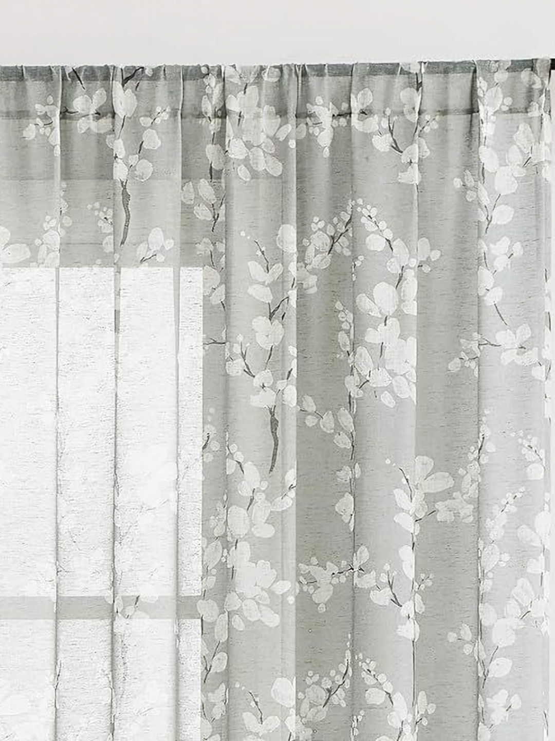 

BFAM Grey & White Floral Linen Sheer Window Curtain