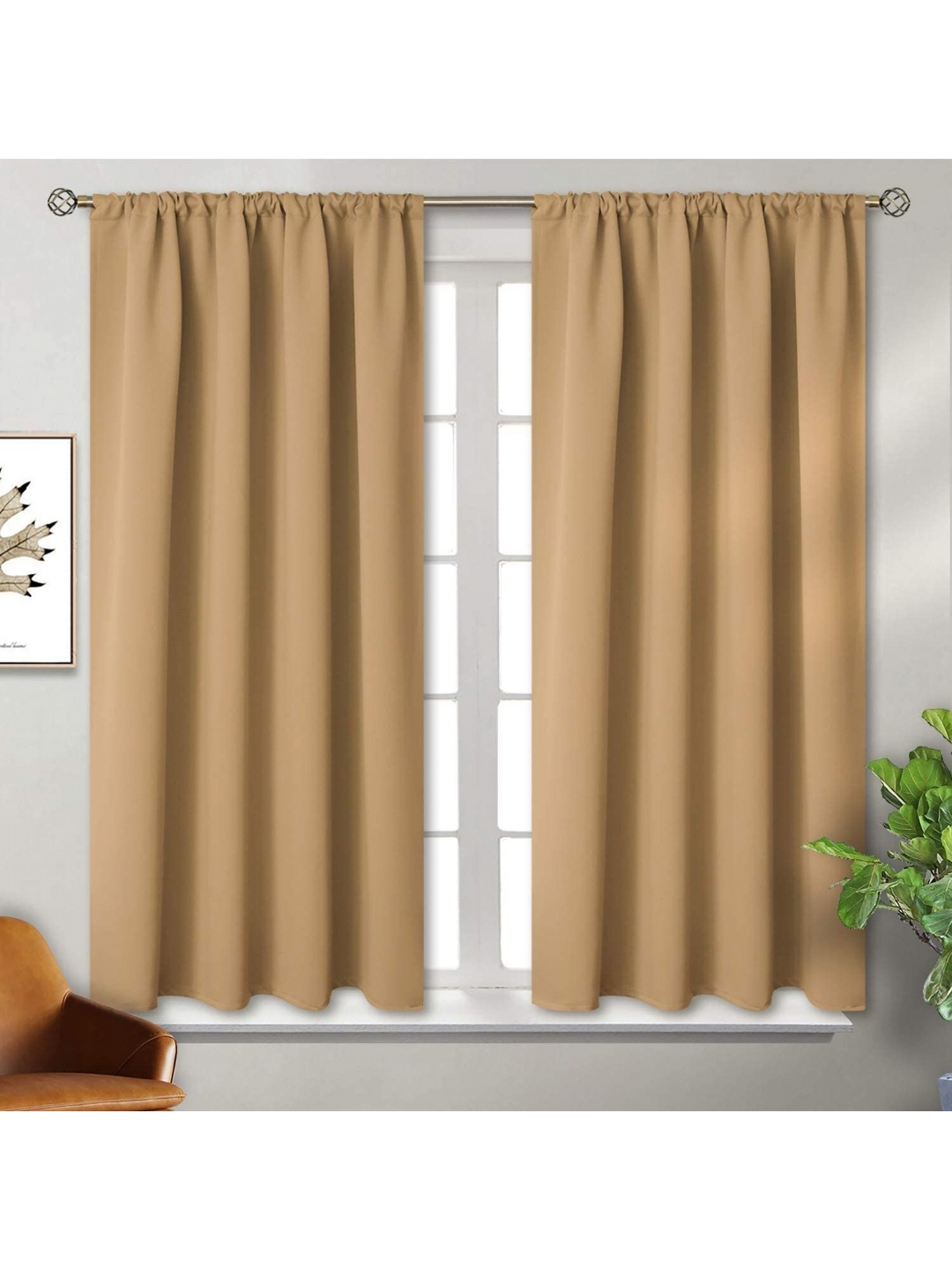 

BFAM Beige & Black 2 Pieces Black Out Window Curtains