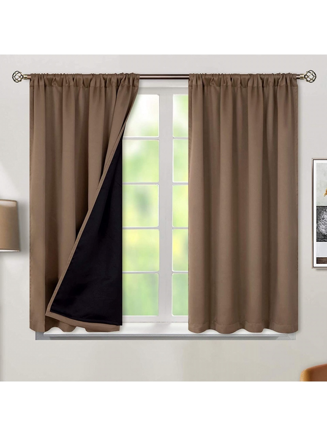 

BFAM Brown & Black Black Out Long Door Curtain