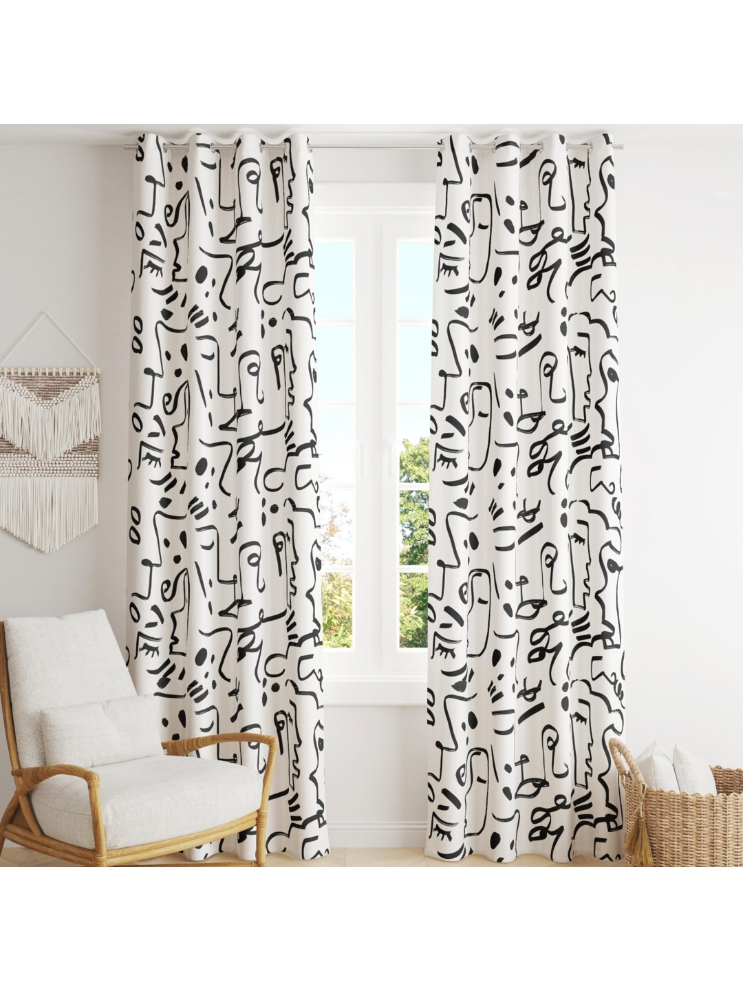 

BFAM Black & White Black Out Long Door Curtain