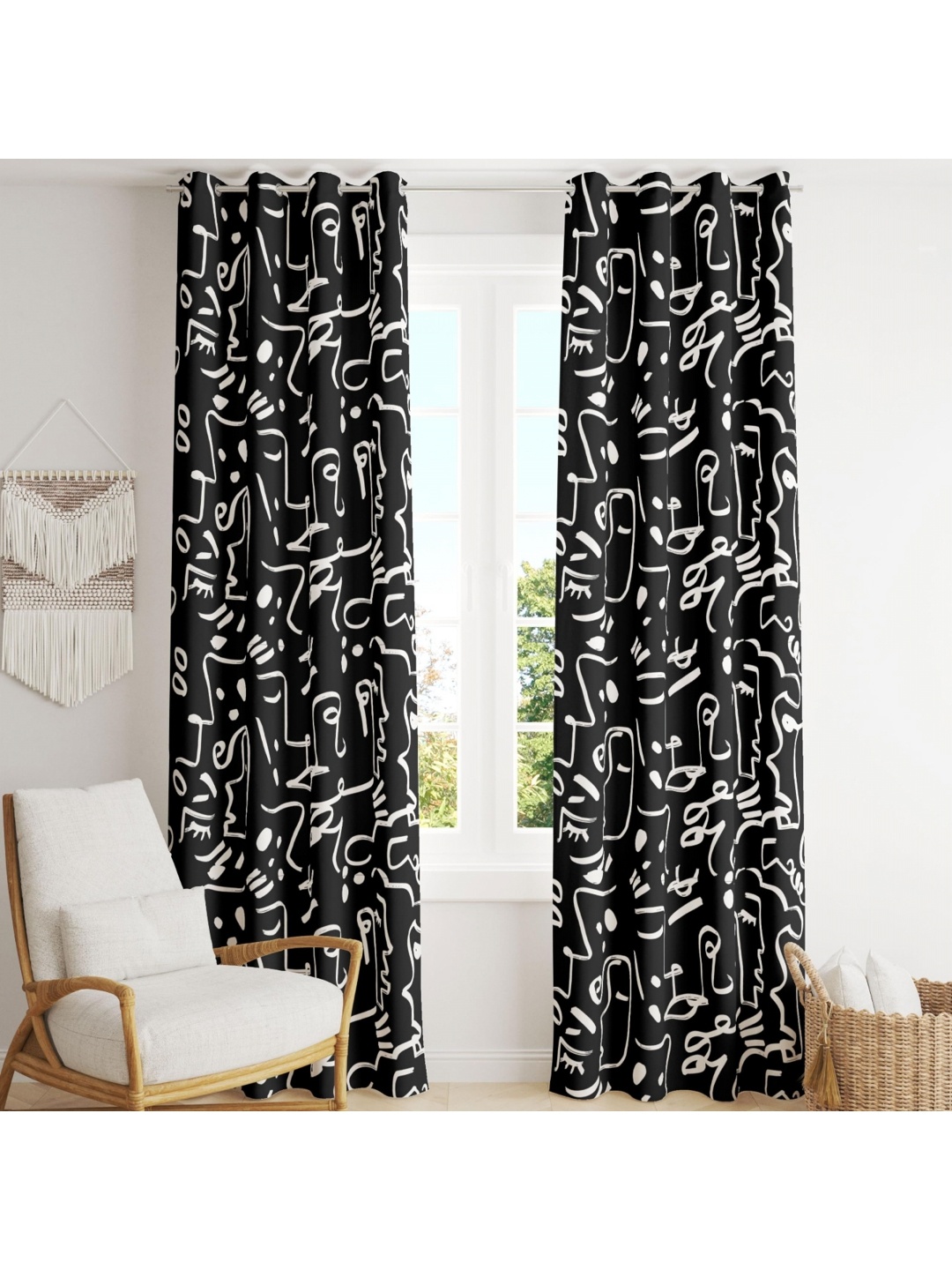 

BFAM Black & White Abstract Black Out Long Door Curtain