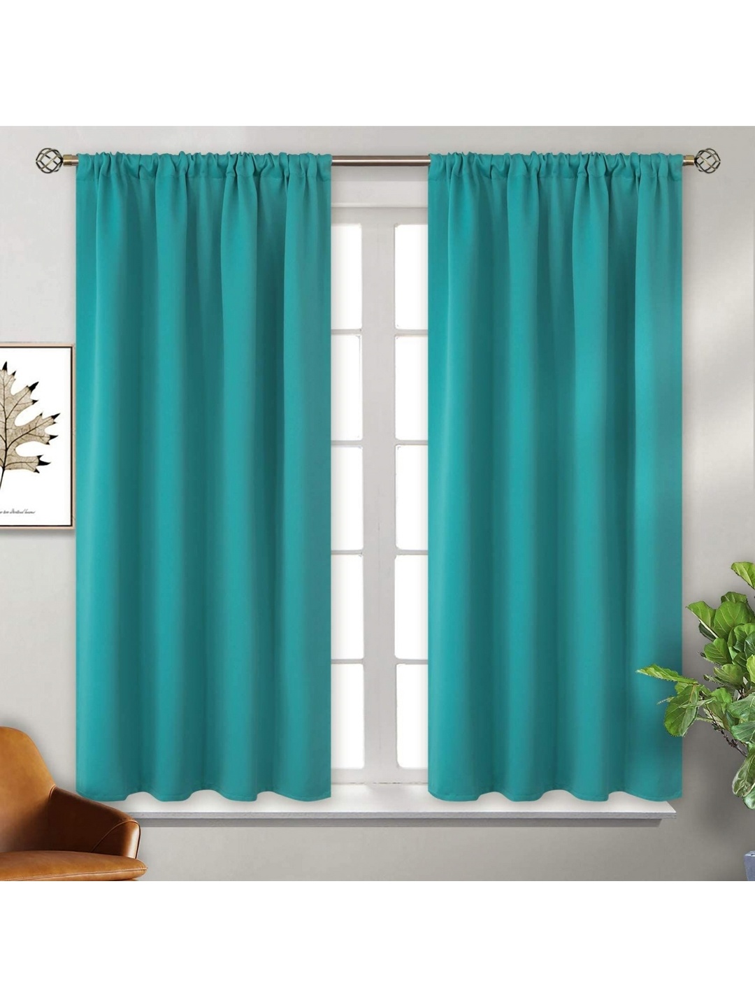 

BFAM Turquoise Blue 2 Pieces Black Out Window Curtain