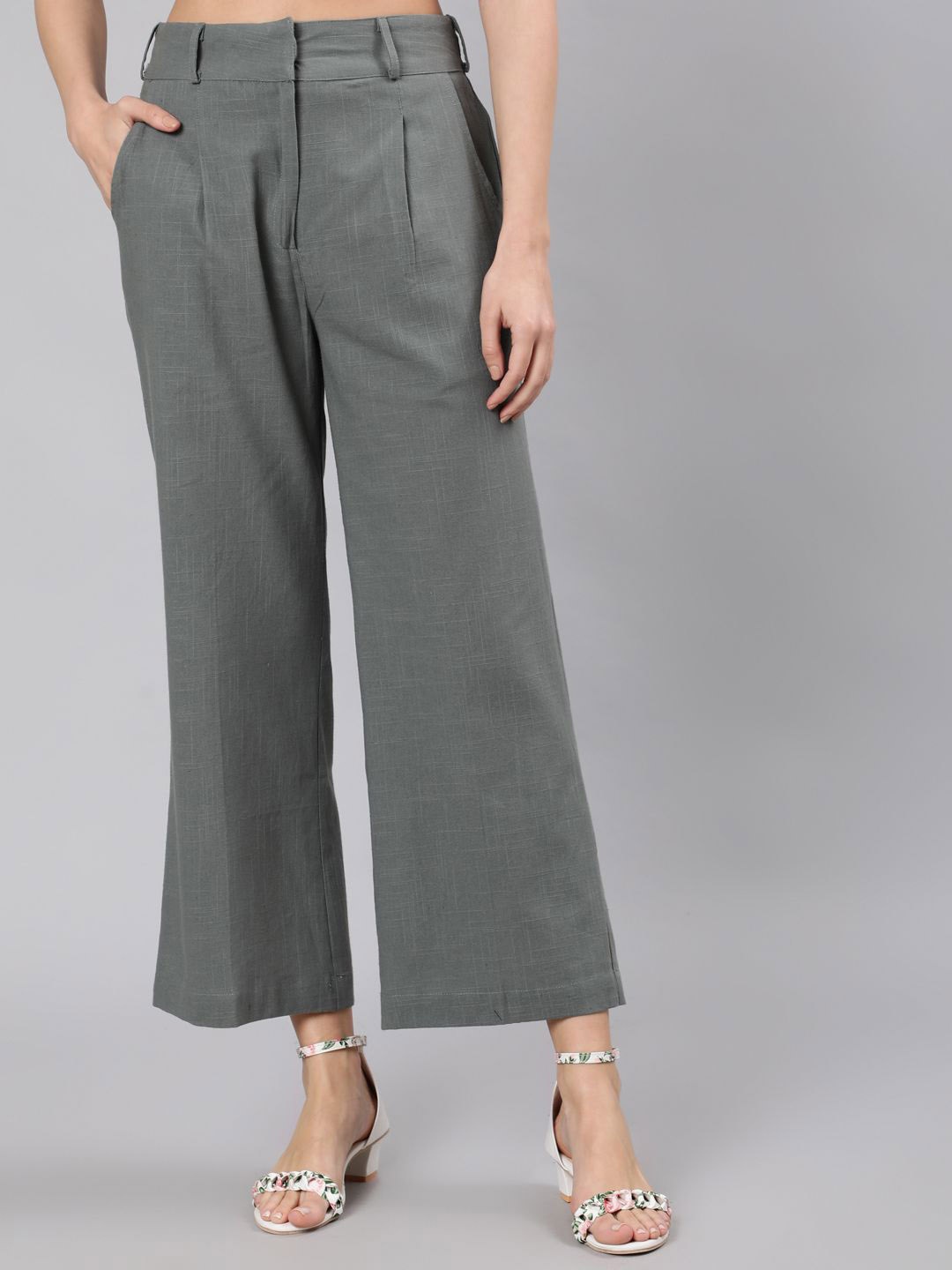 

Jaipur Kurti Women High-Rise Parallel Trousers, Grey