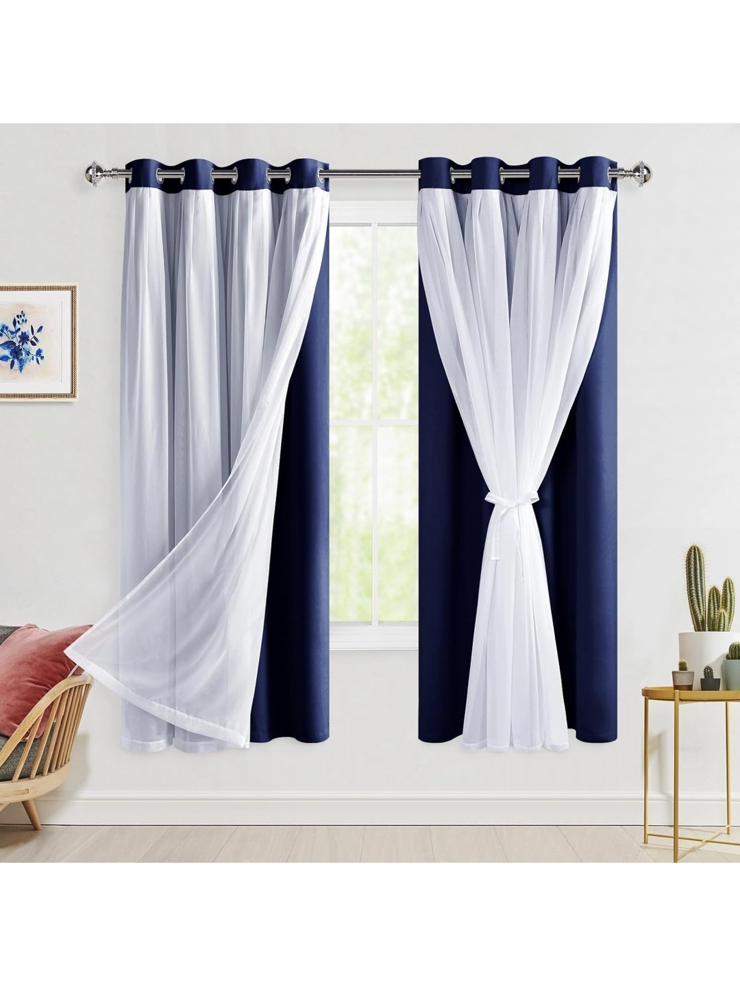 

BFAM Blue & White Black Out Window Curtain