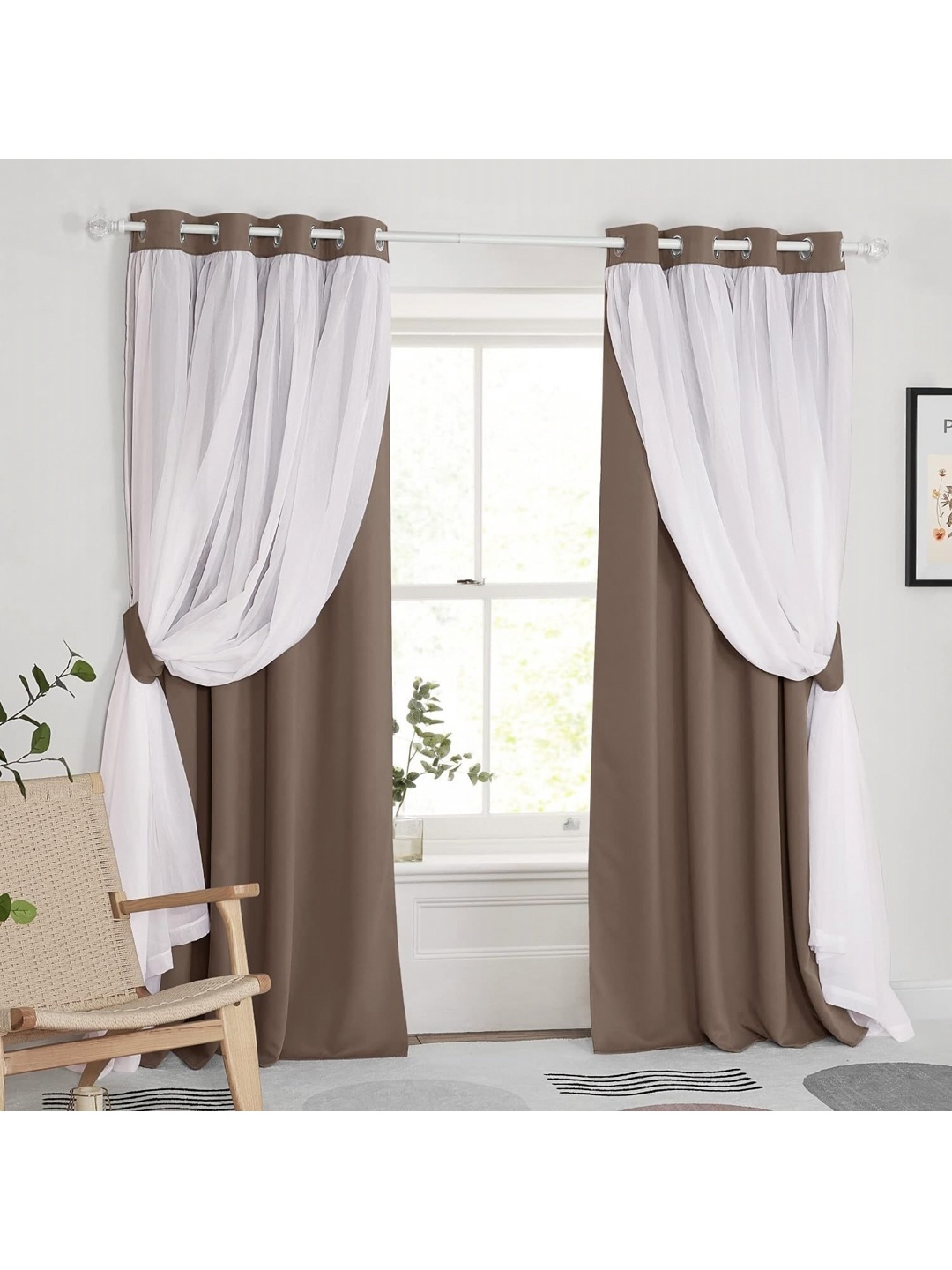 

BFAM Brown & White Black Out Long Door Curtain