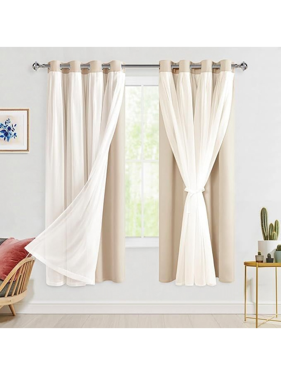 

BFAM Beige & White Black Out Long Door Curtain