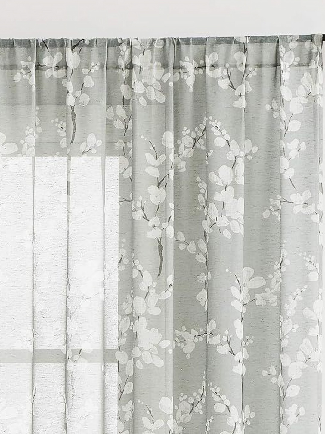 

BFAM Grey & White Floral Printed Sheer Long Door Curtain