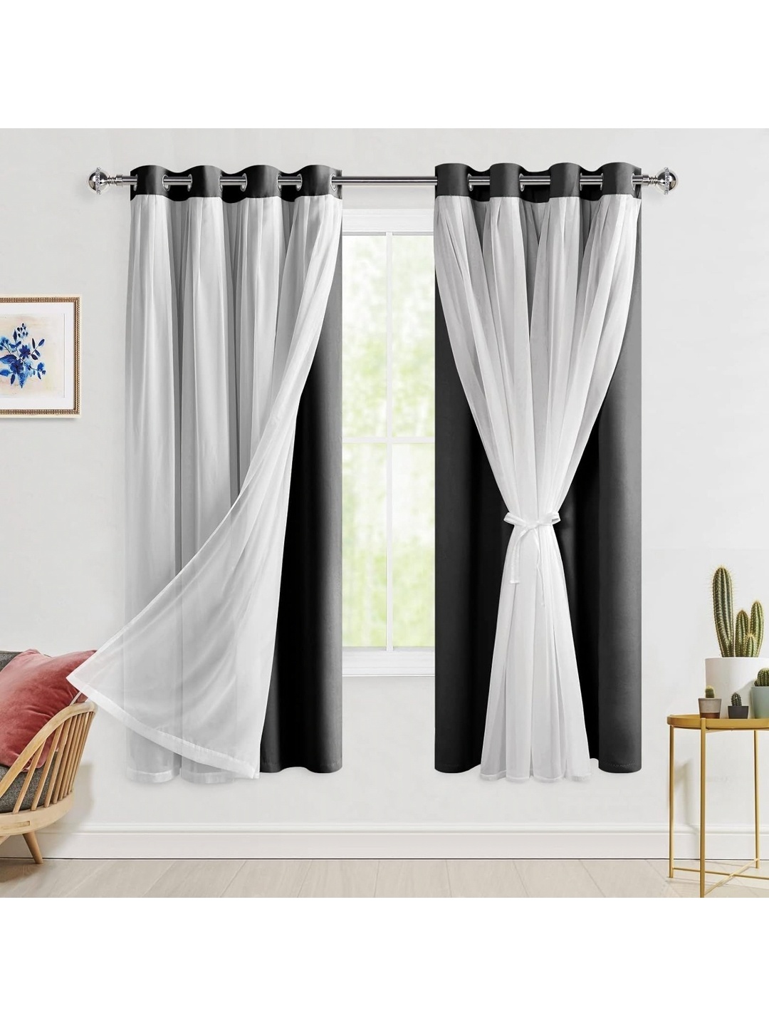 

BFAM Black Double Layered Black Out & Sheer Long Door Curtain