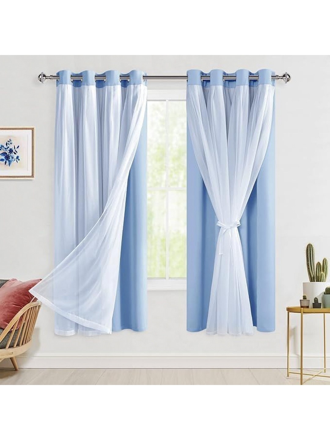 

BFAM Blue & White Black Out Window Curtain