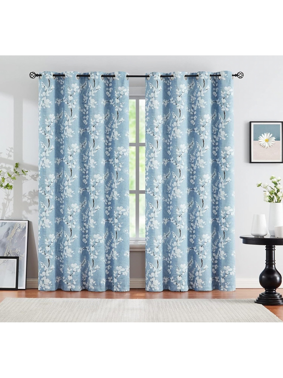 

BFAM Blue & White Floral Printed Black Out Door Curtain