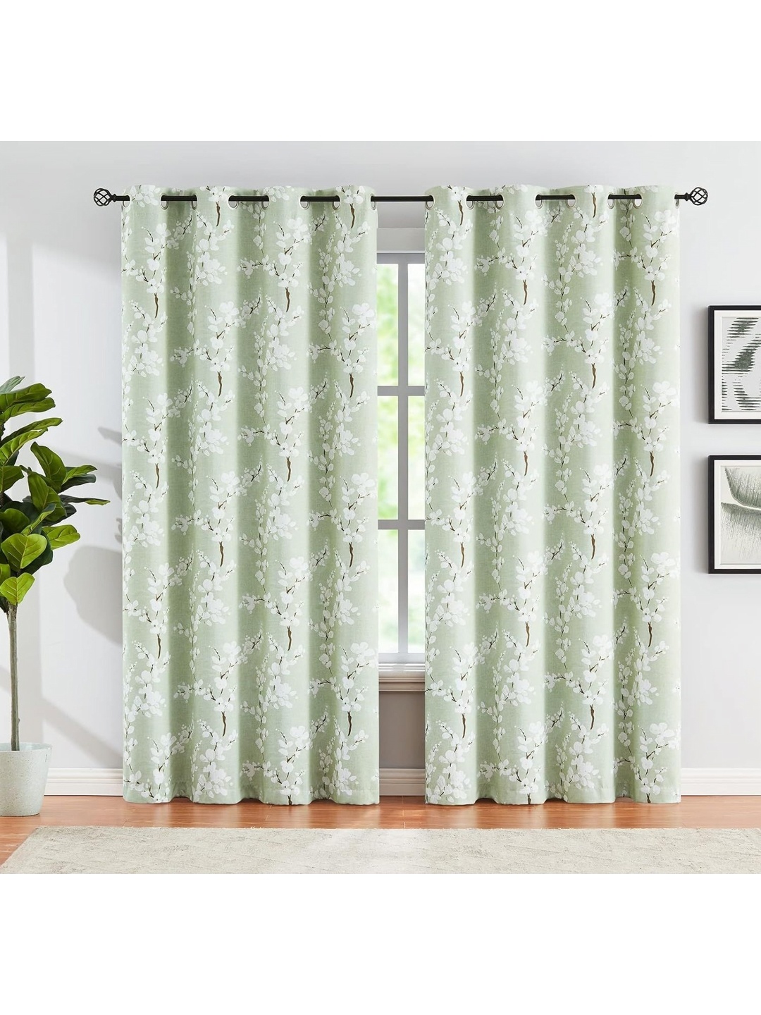 

BFAM Green & White Floral Black Out Door Curtain