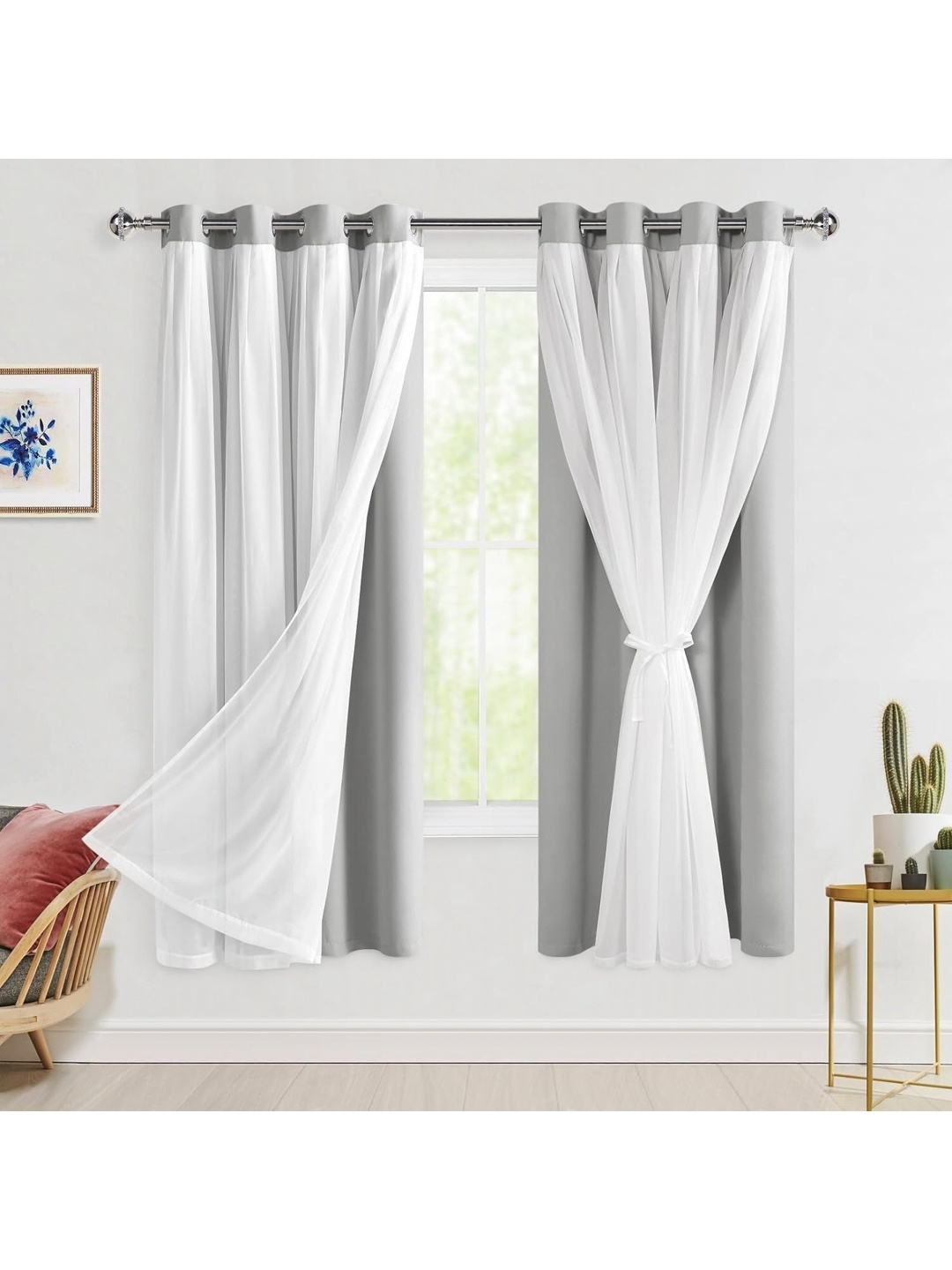 

BFAM Grey & White Black Out Long Door Curtain