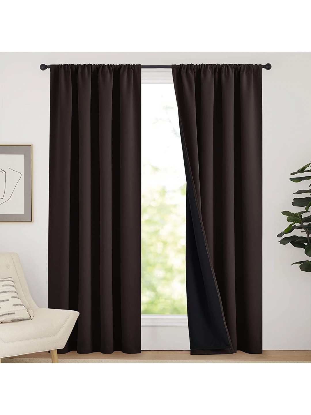 

BFAM Brown Black Out Window Curtain