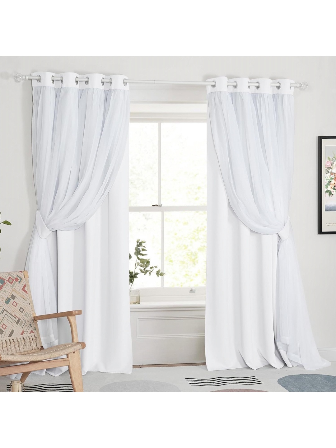 

BFAM White Double Layer Sheer & Black Out Long Door Curtain