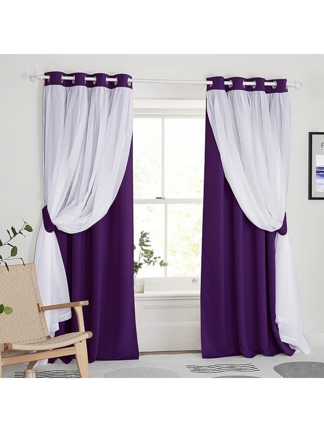 

BFAM Purple & White Double Layer Black Out & Sheer Long Door Curtain