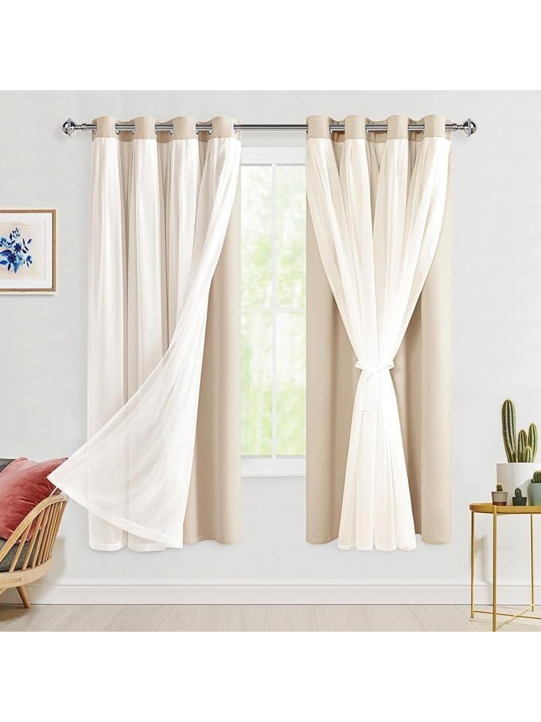 

BFAM Beige & White Black Out Door Curtain