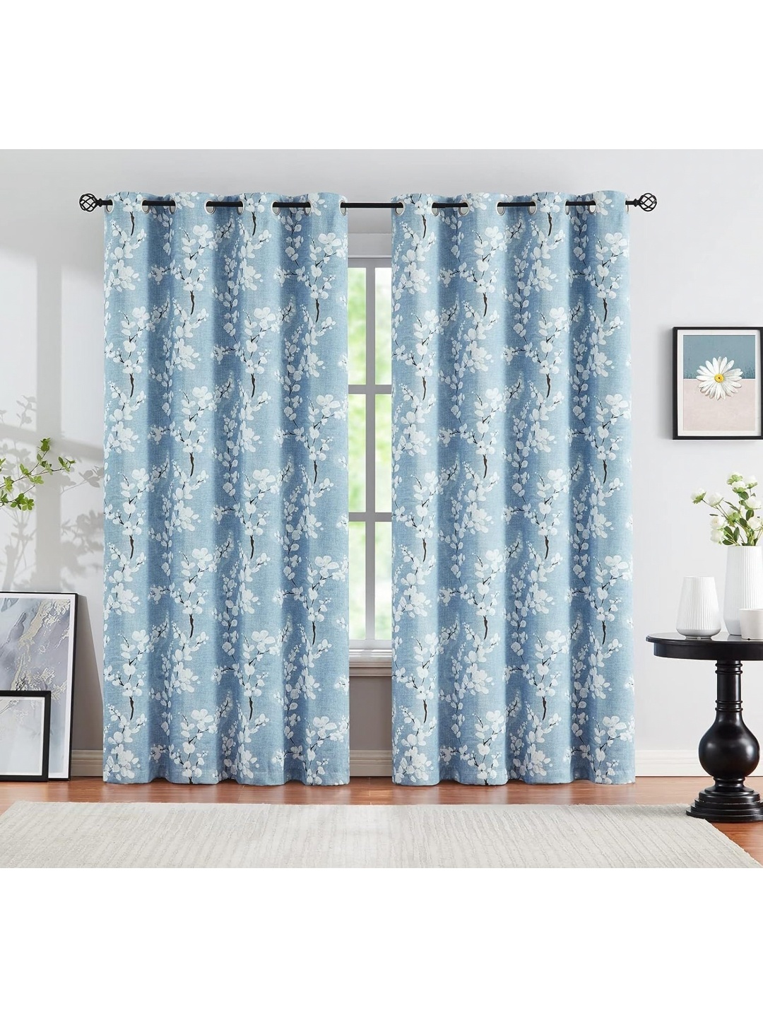 

BFAM Blue & White Floral Black Out Door Curtain